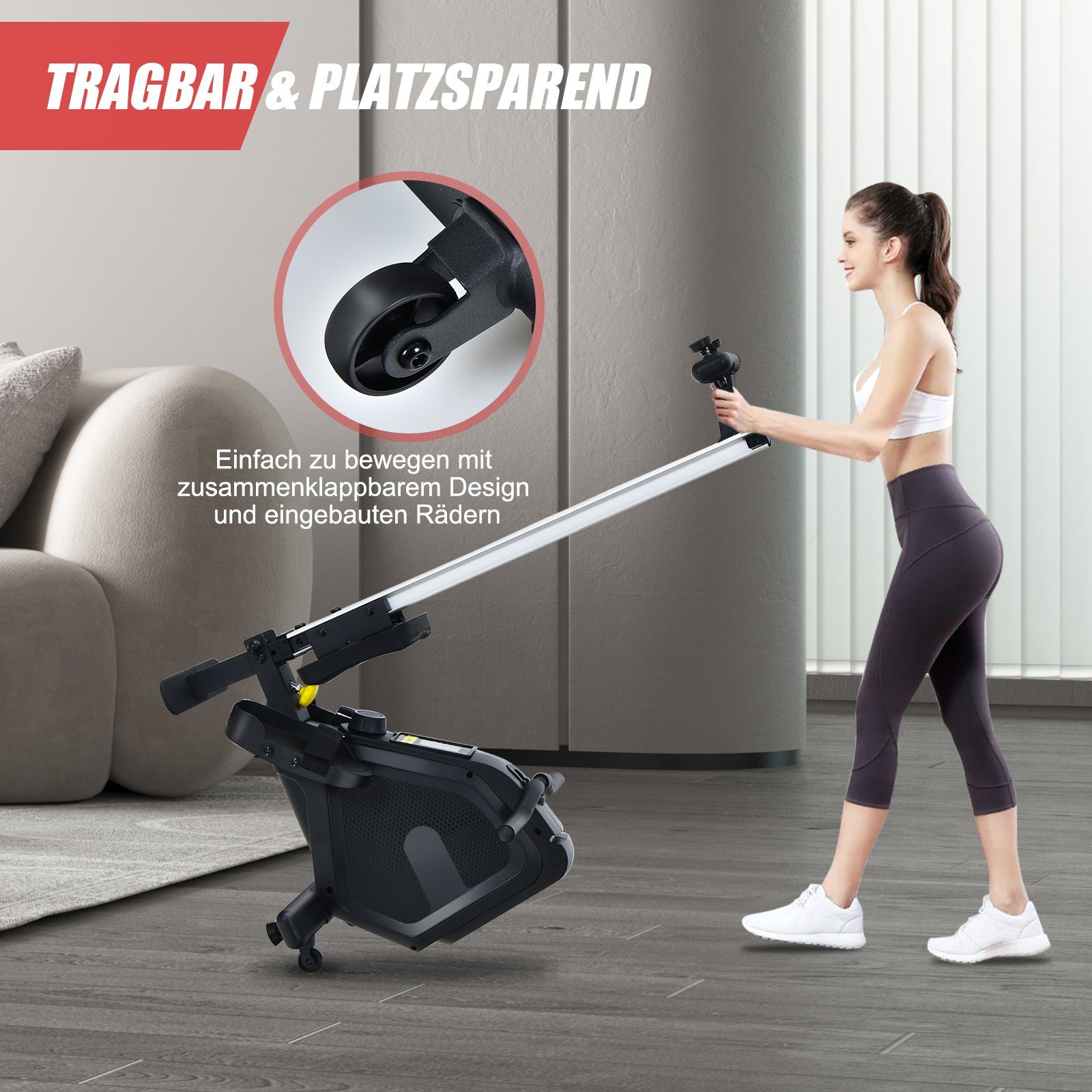 COSTWAY Rudergerät Rudermaschine, mit LCD, 8-stufig einstellbarer Widerstand, klappbar