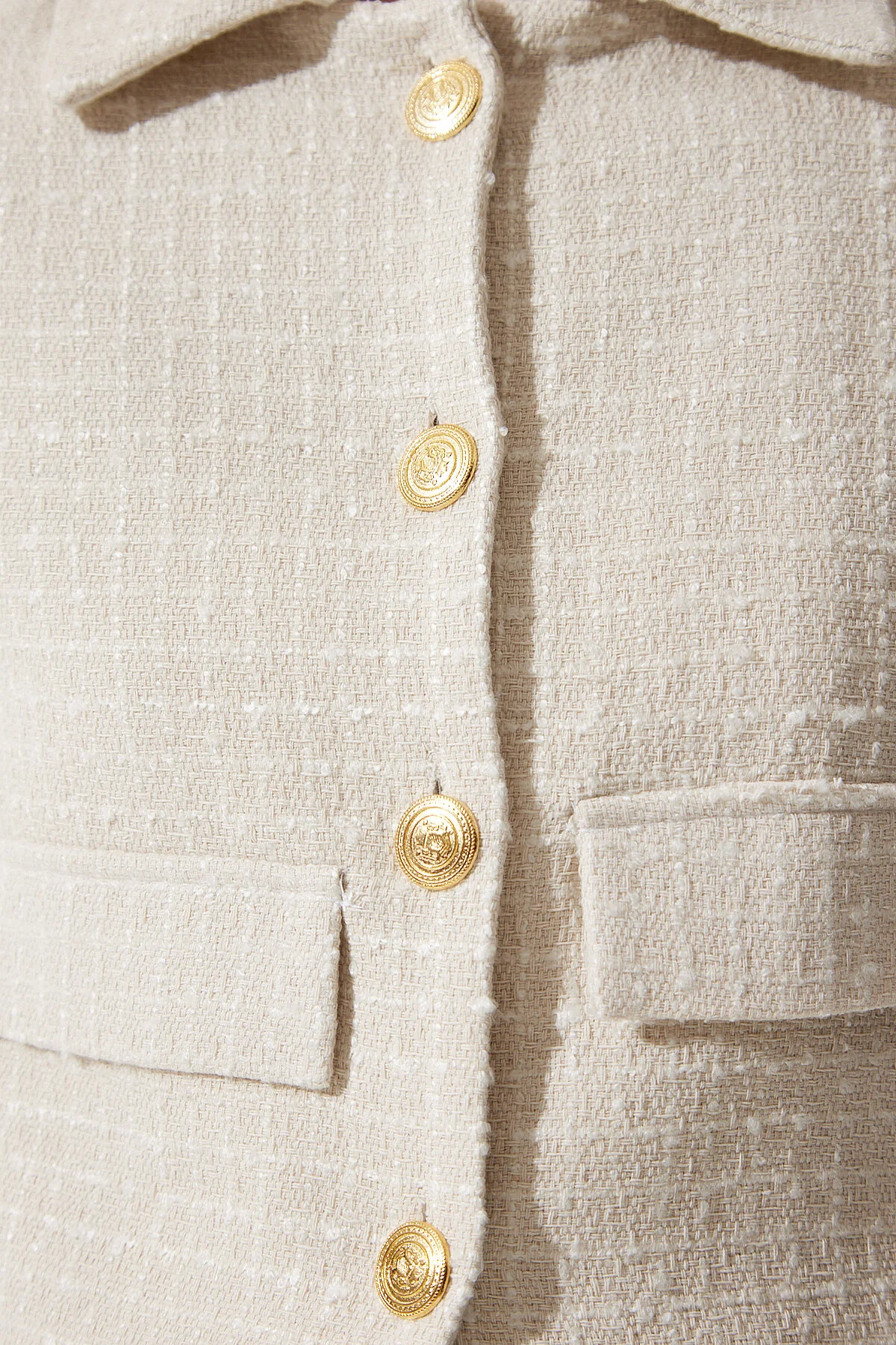 Happiness İstanbul  Kurzer Tweed-Blazer für Damen in Knochenform, TO00039