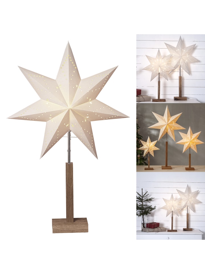 STAR Trading Papierstern-Tischleuchte 'Karo', weiß, Holzfuß Eiche, 70cm günstig kaufen onesize
