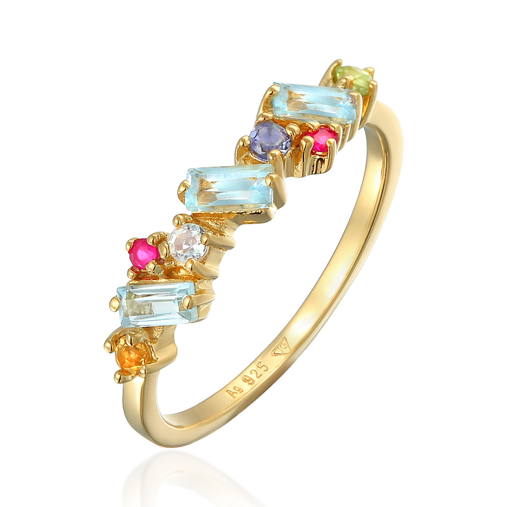 Elli PREMIUM Elli PREMIUM Bague Femmes Multicolor Glamoureux avec péridot, topaze et pierre de Bague