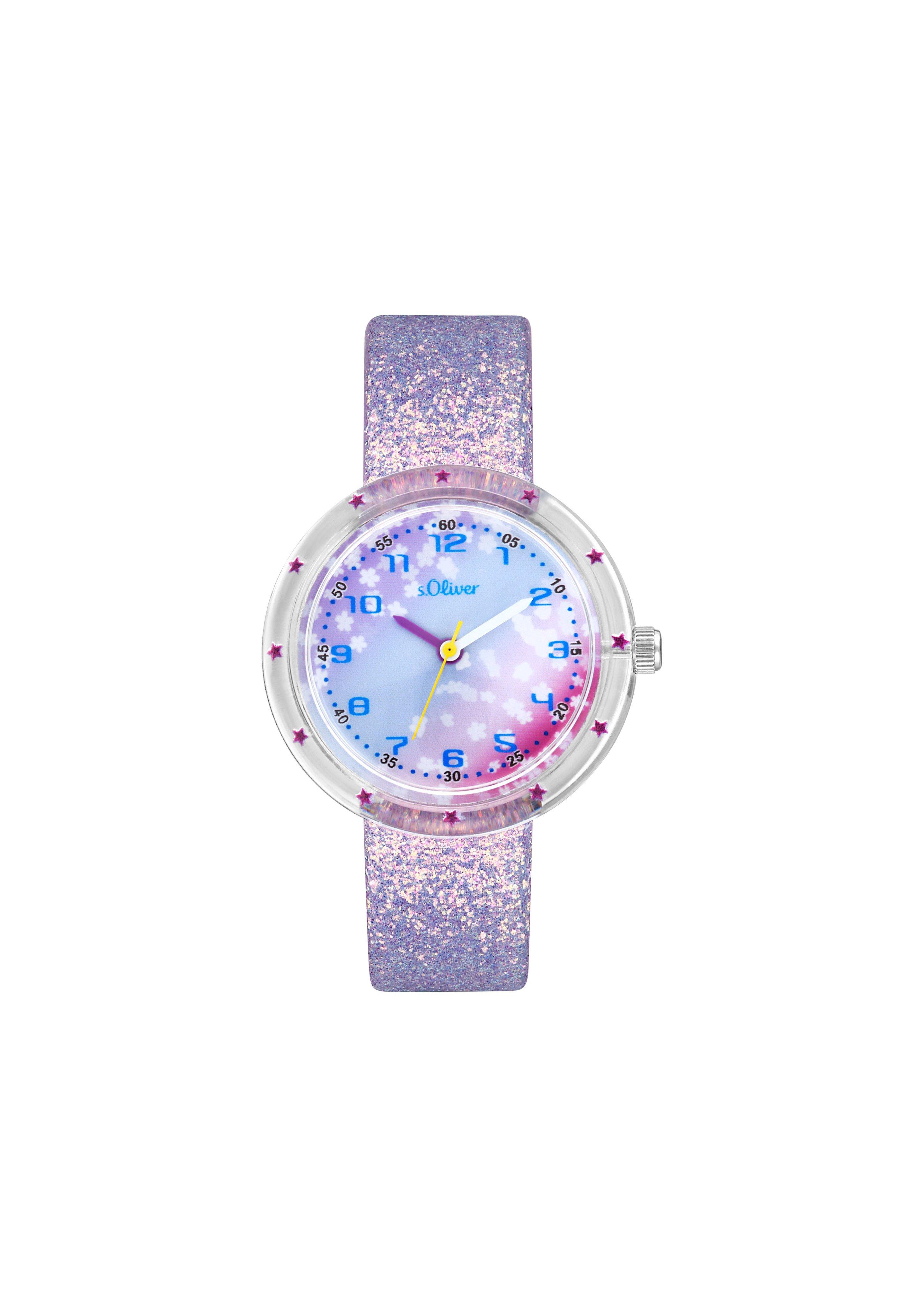 Lila Armbanduhr mit Glitzer-Kunstlederband  6009582-01B0