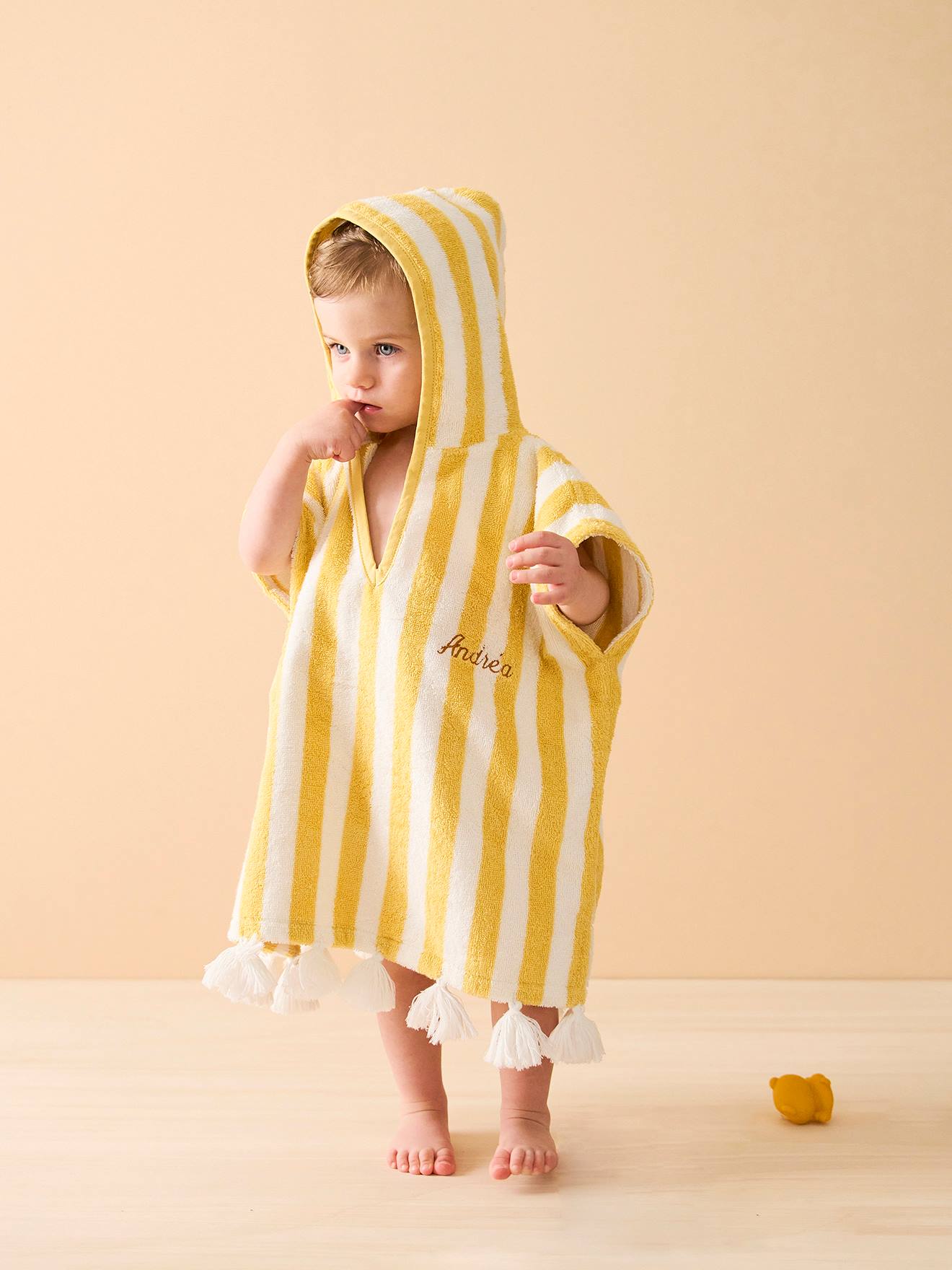 Vertbaudet Baby Badeponcho, personalisierbar - blau/weiß gestreift