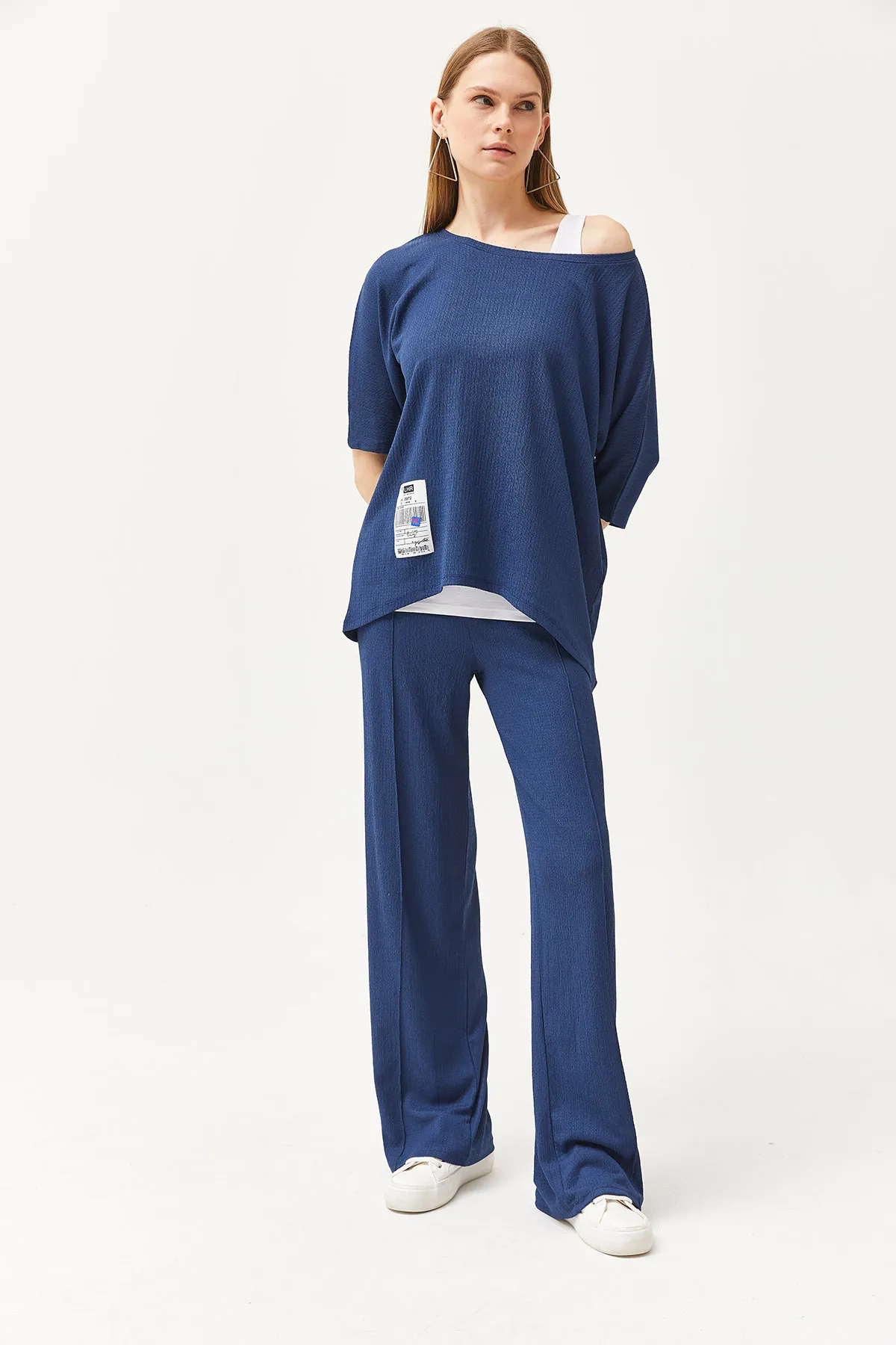 Olalook  Damen Indigo Athlete Bluse Hose 3-teiliges Set TKM-19000272