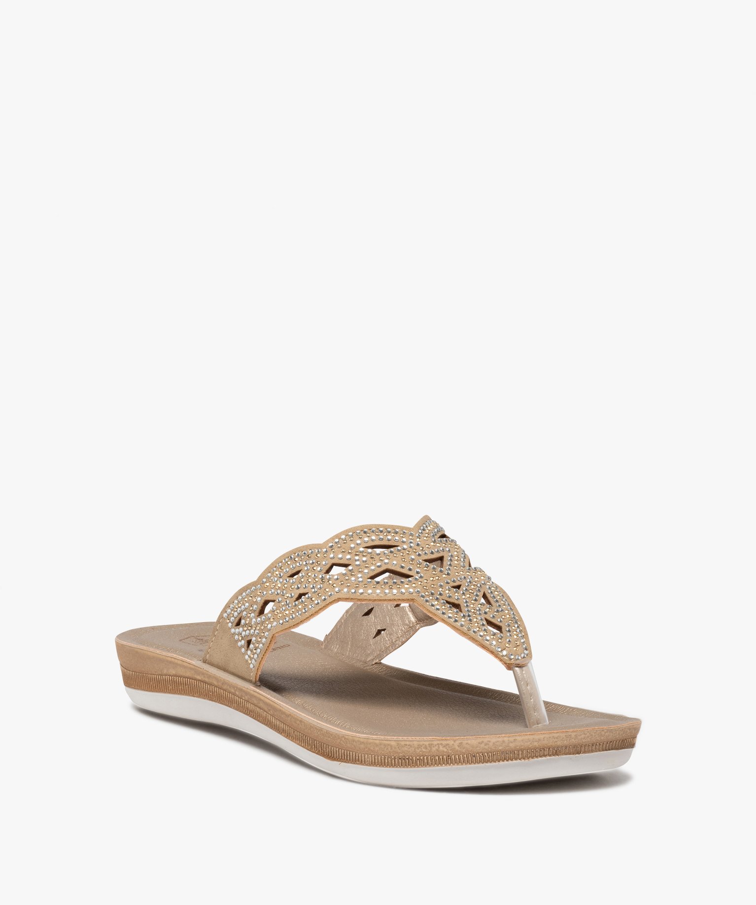 Sandales femme à entre-doigts ajouré couvert de strass or | GEMO