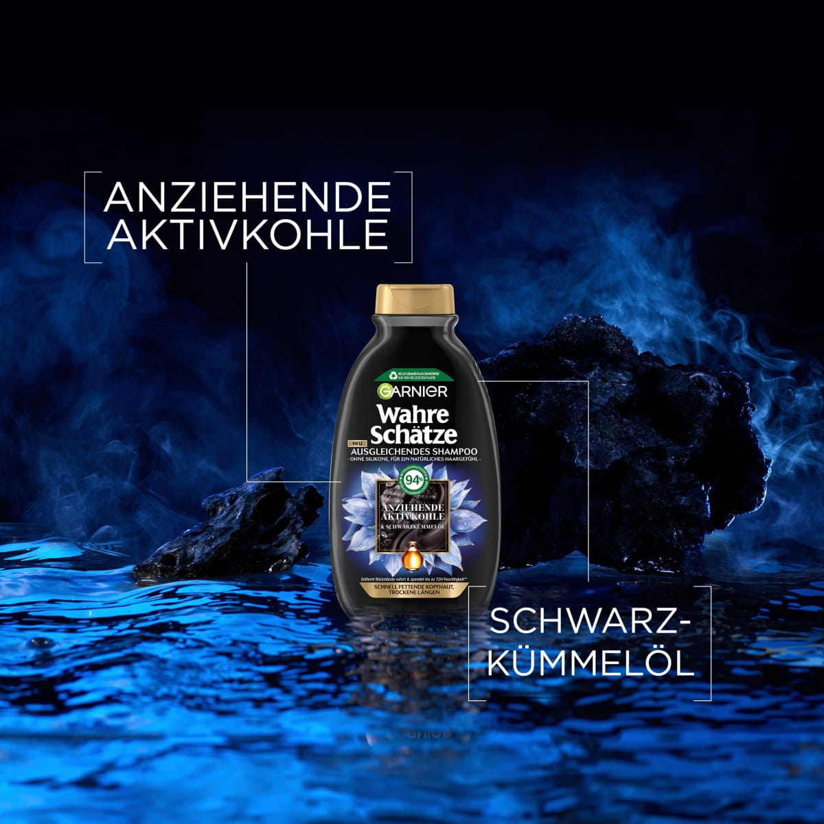 Shampoo Aktivkohle, fettige Kopfhaut, 300 ml