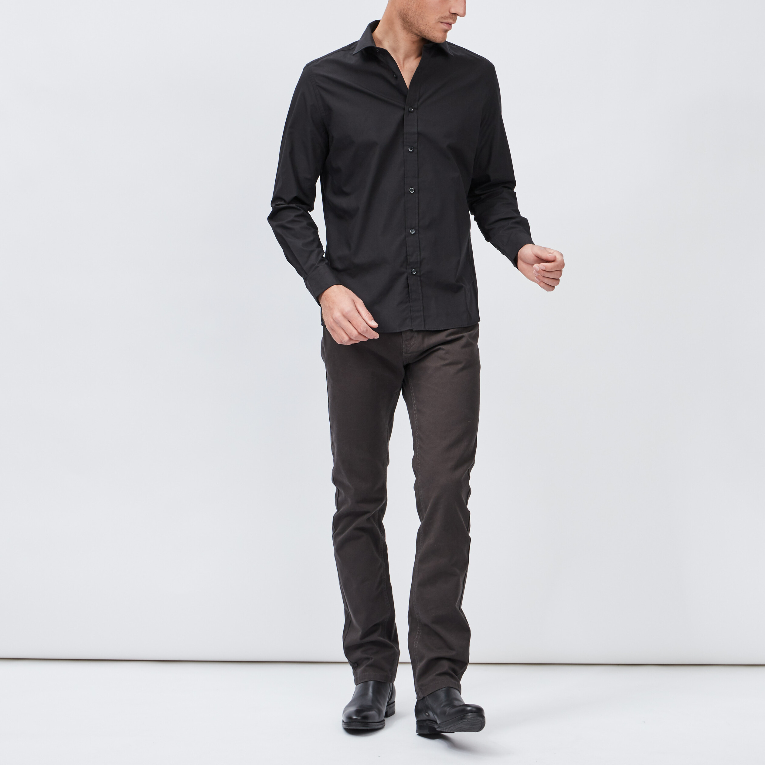 Chemise manches longues Studio noir homme | La Halle