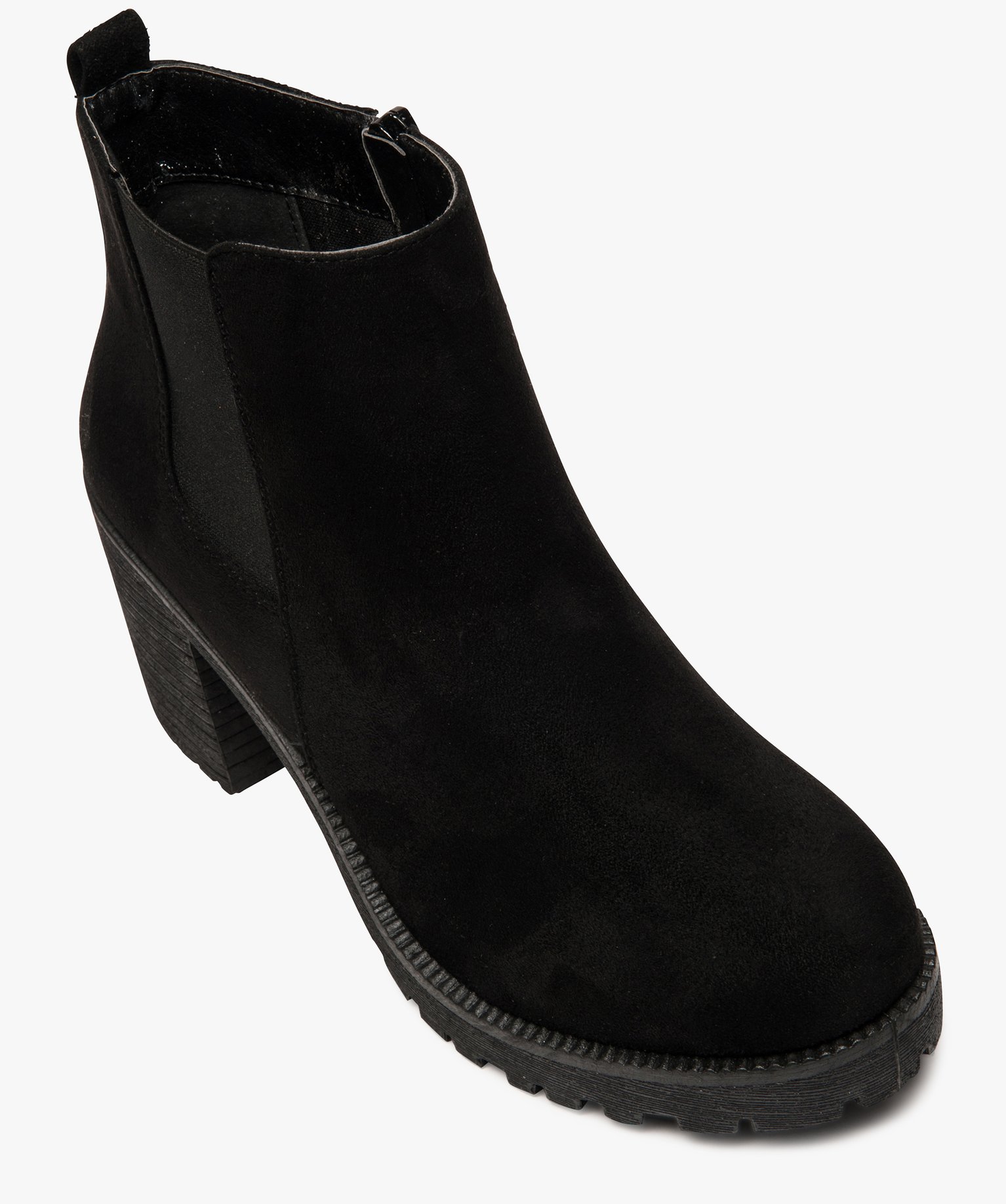 Boots femme à talon et semelle crantée en suédine unie noir | GEMO