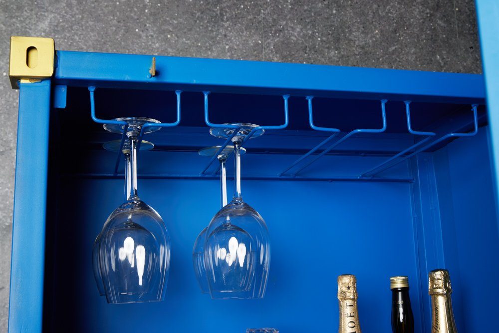 riess-ambiente Barschrank GLOBETROTTER 180cm blau / gold (Einzelartikel, 1-St) Wohnzimmer · Metall · für Alkohol · Küche · Container · Industrial