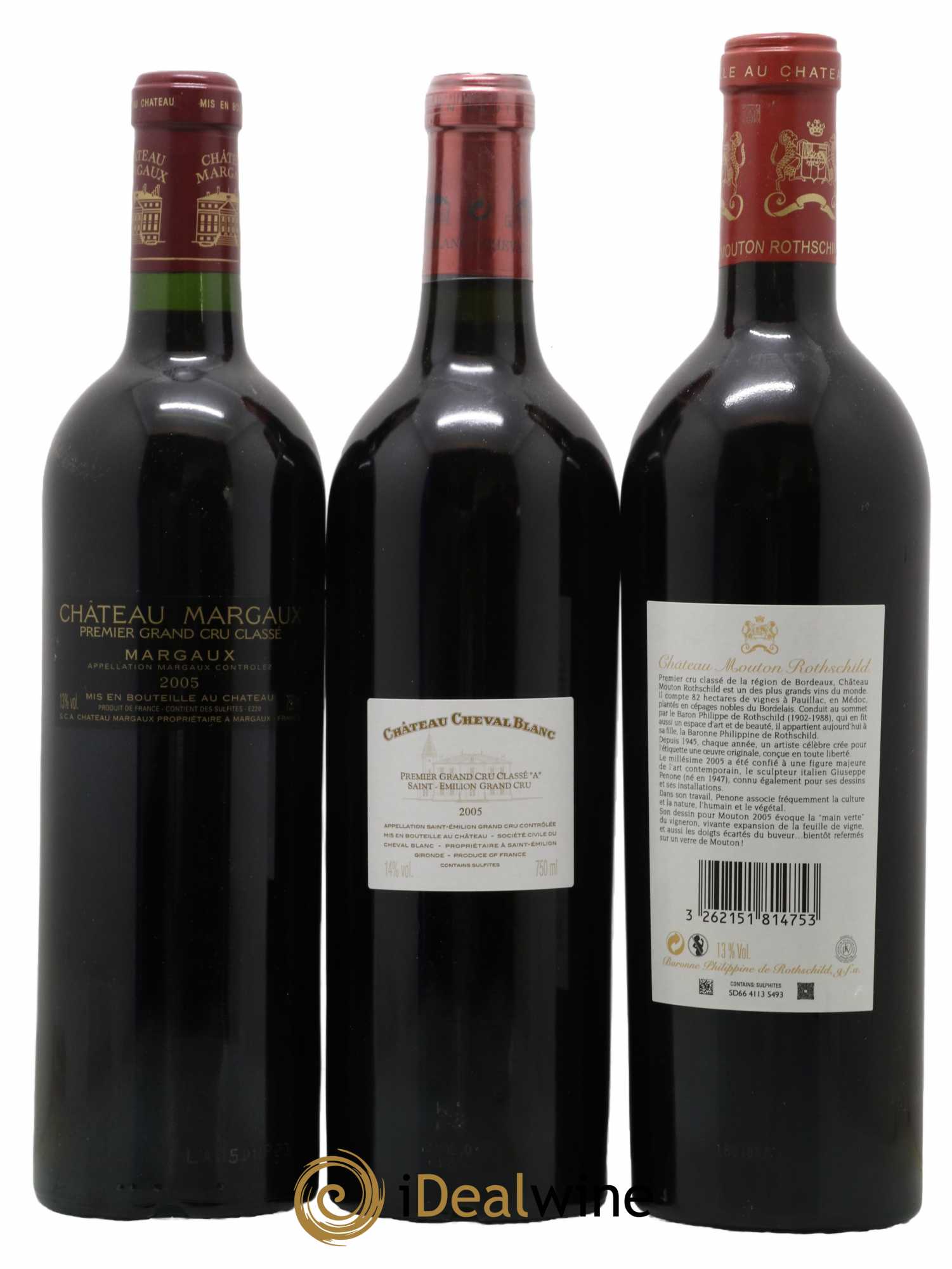 Caisse Collection Duclot 2005 Lafite Rothschild Mission Haut-Brion Haut-Brion Yquem Pétrus Cheval Blanc Mouton Rothschild La Tour Margaux 2005 - Lot de 9 Bouteilles