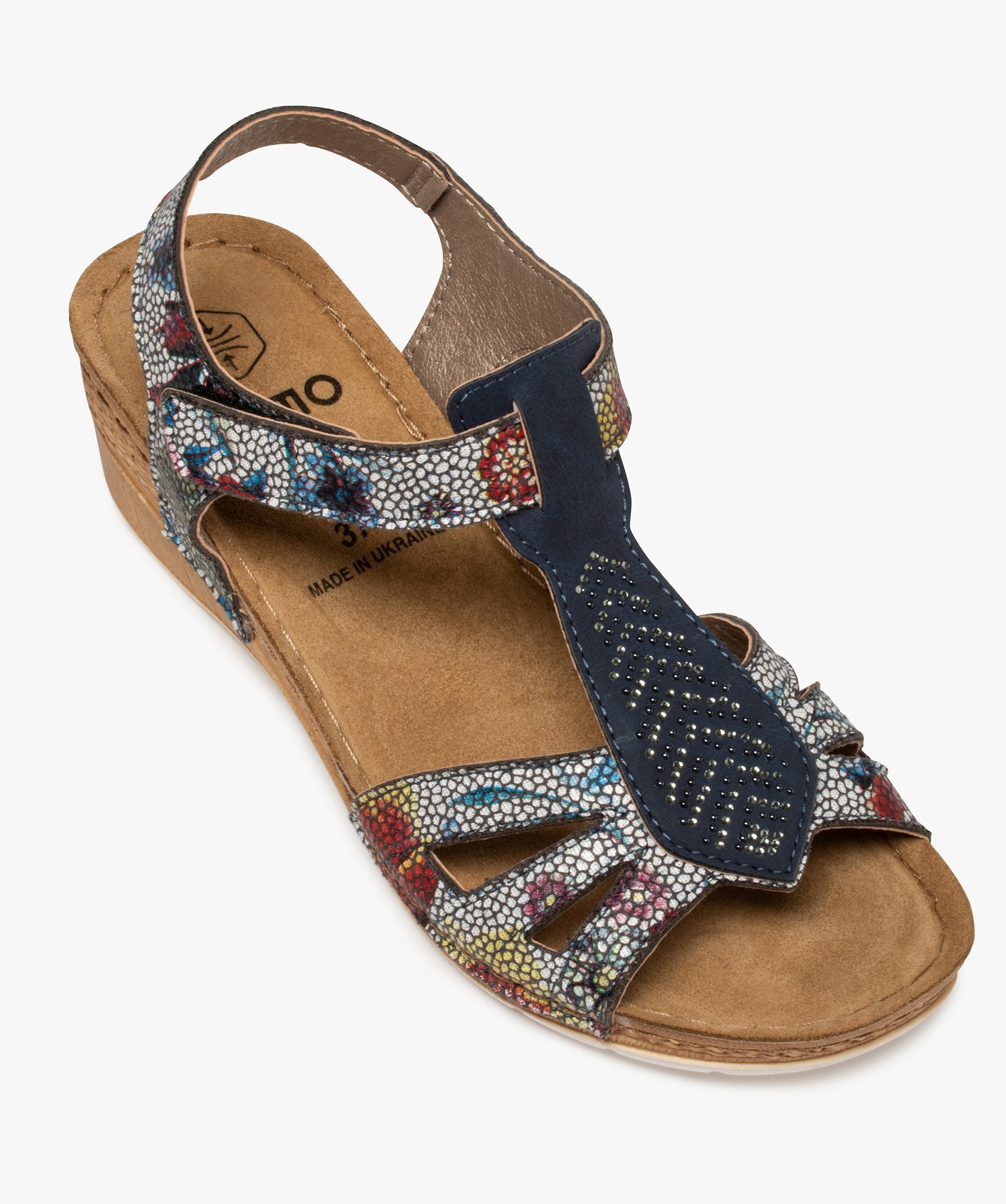 Sandales femme confort dessus multicolores finitions strass bleu | GEMO