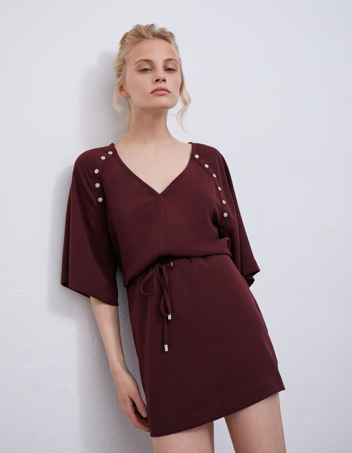 Robe grenat avec décor pressions Femme