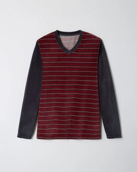 Pyjama col V rayé velours