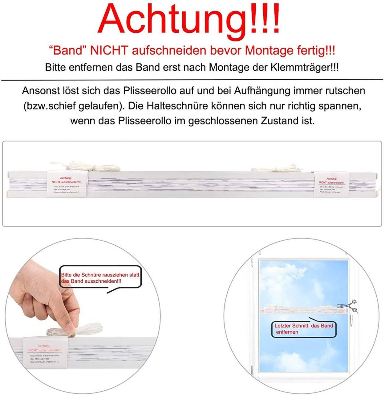 Plissee, Woltu, Faltrollo Klemmfix ohne Bohren grau