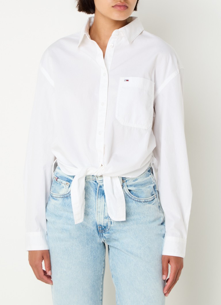 Tommy Hilfiger cropped blouse with logo embroidery and bow detail