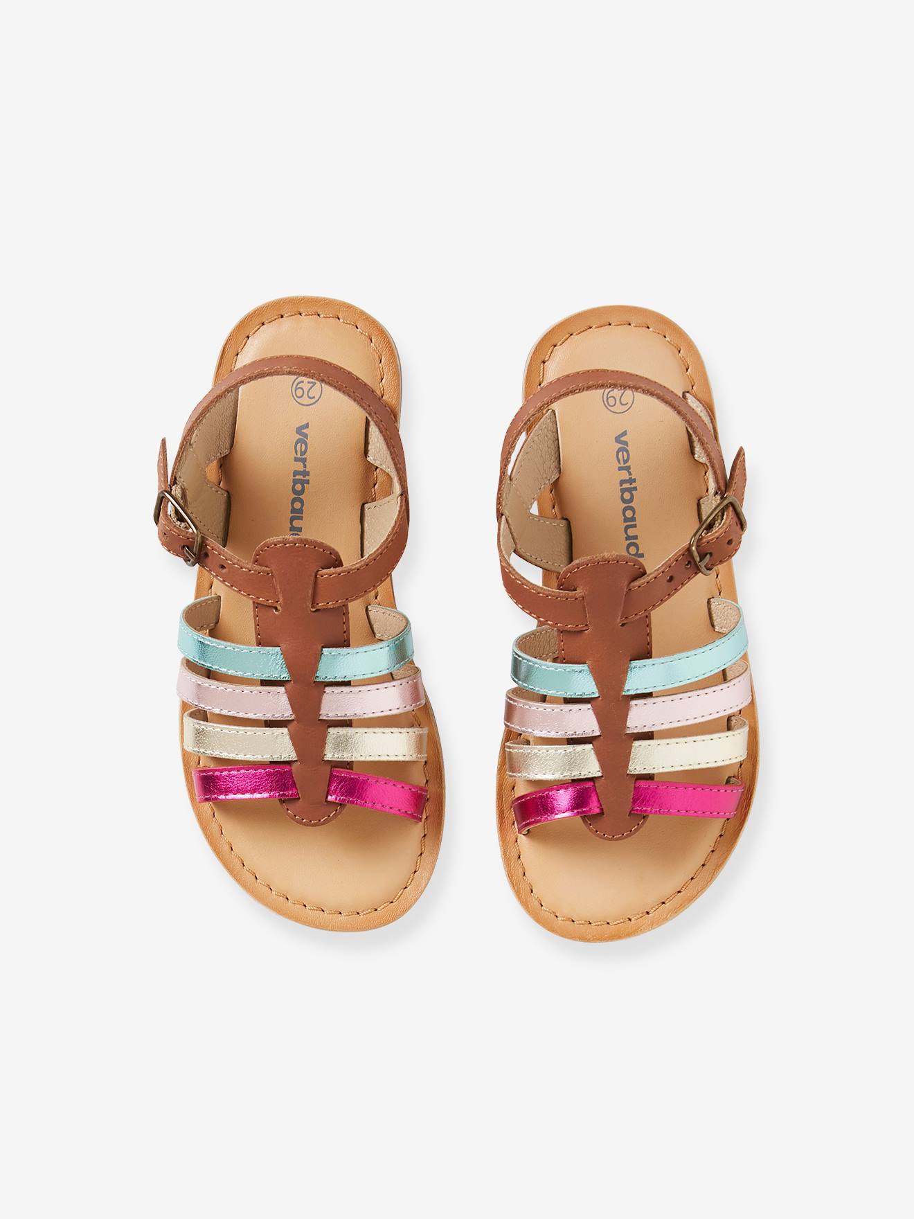 Sandales multi-brides cuir fille jaune fluo