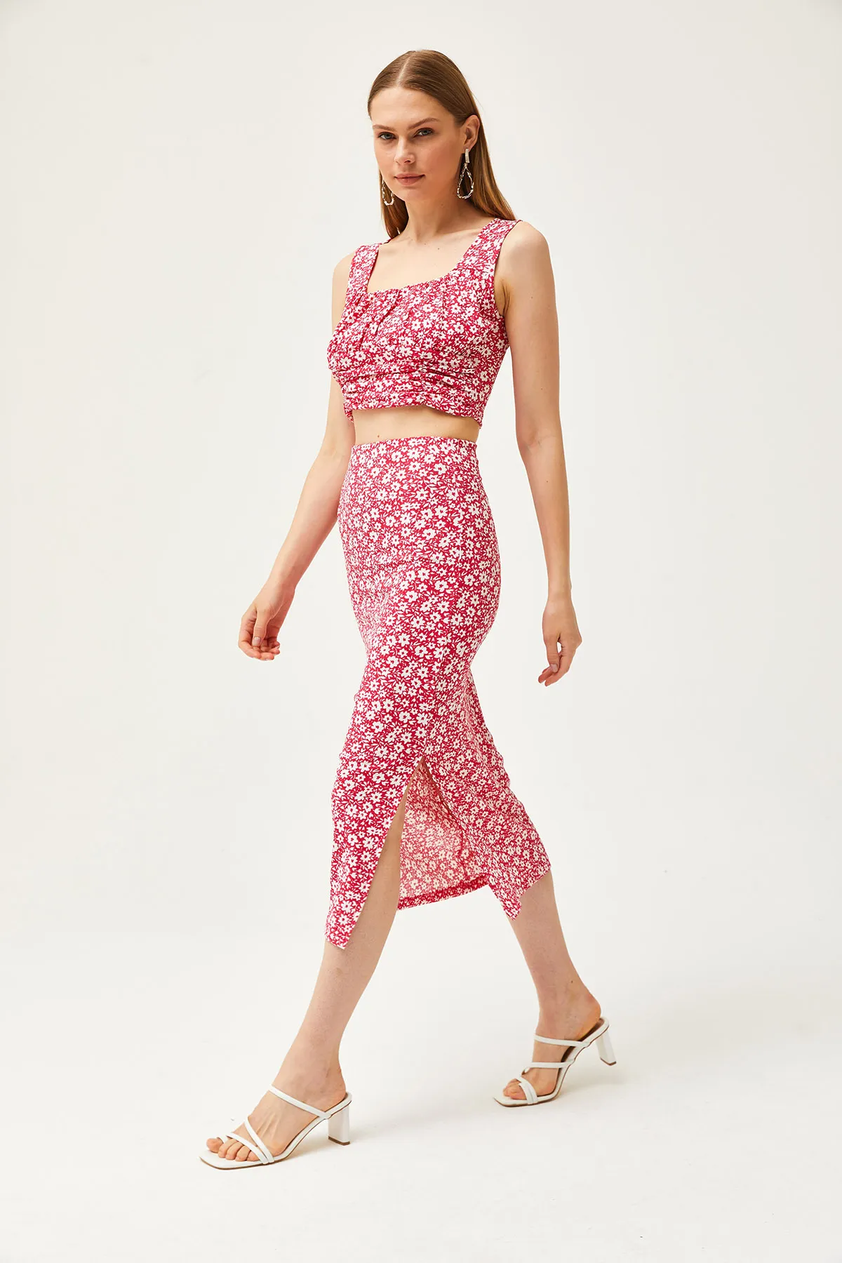 Olalook  Damen Daisy Fuchsia Oberteil Bluse Unterteil Rock Strickunterteil Top Set TKM-19000281