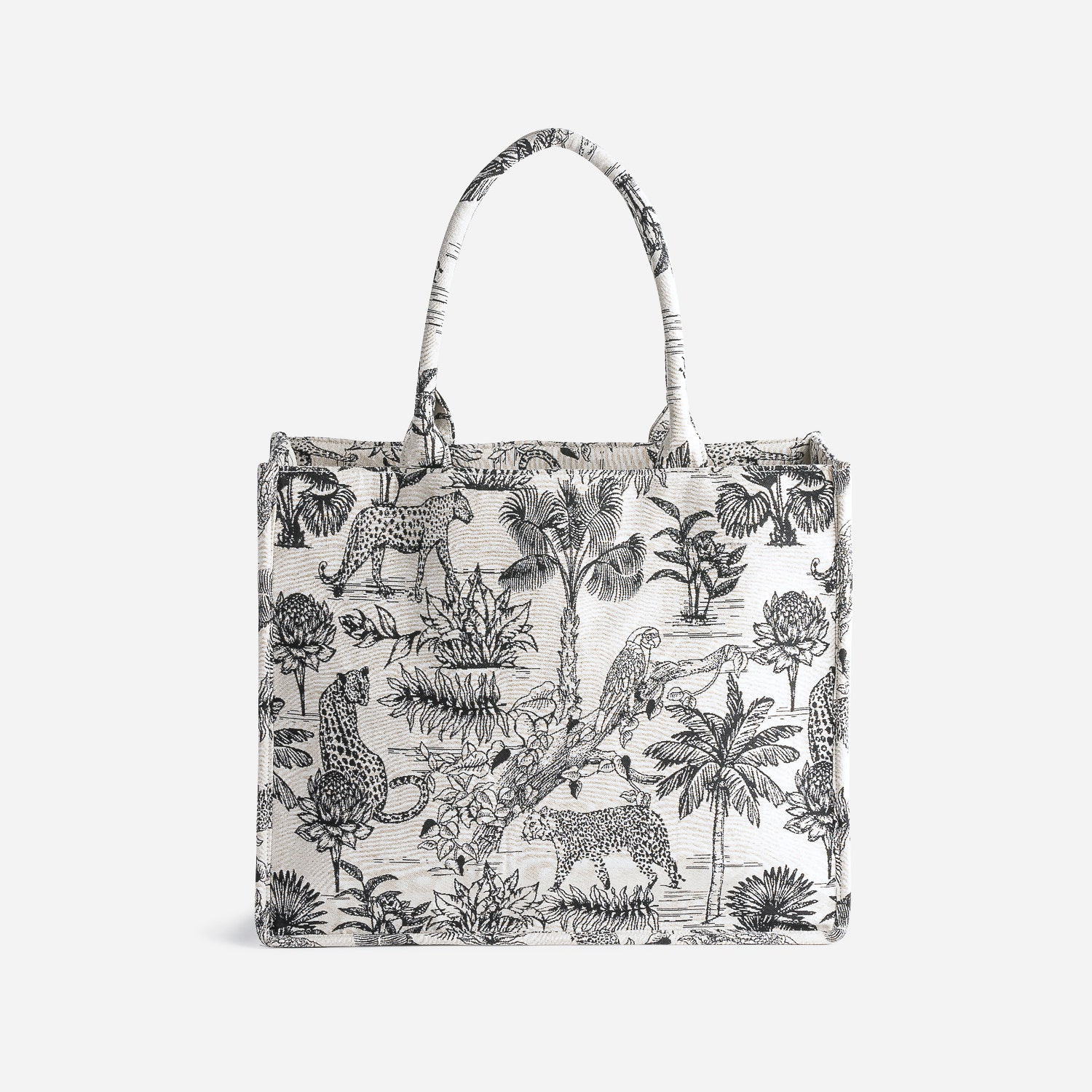 Sac cabas noir jacquard motif jungle