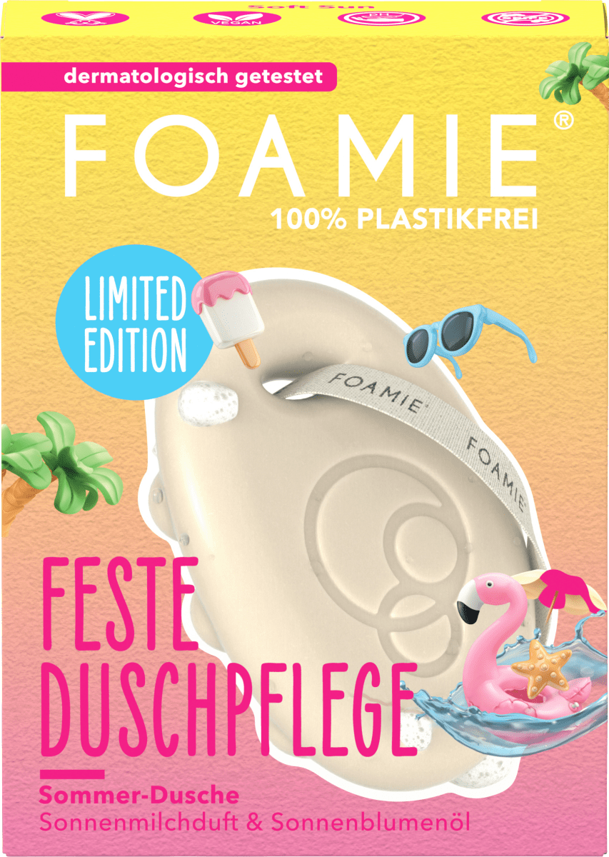 Festes Duschgel Sommer-Dusche, Sonnenmilchduft & Sonnenblumenöl, 80 g