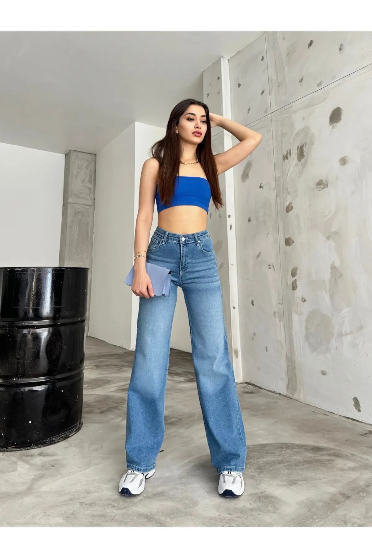 BİKELİFE  Damen-Jeans im Vintage-Stil mit hoher Taille und weitem Bein in hellem Effekt