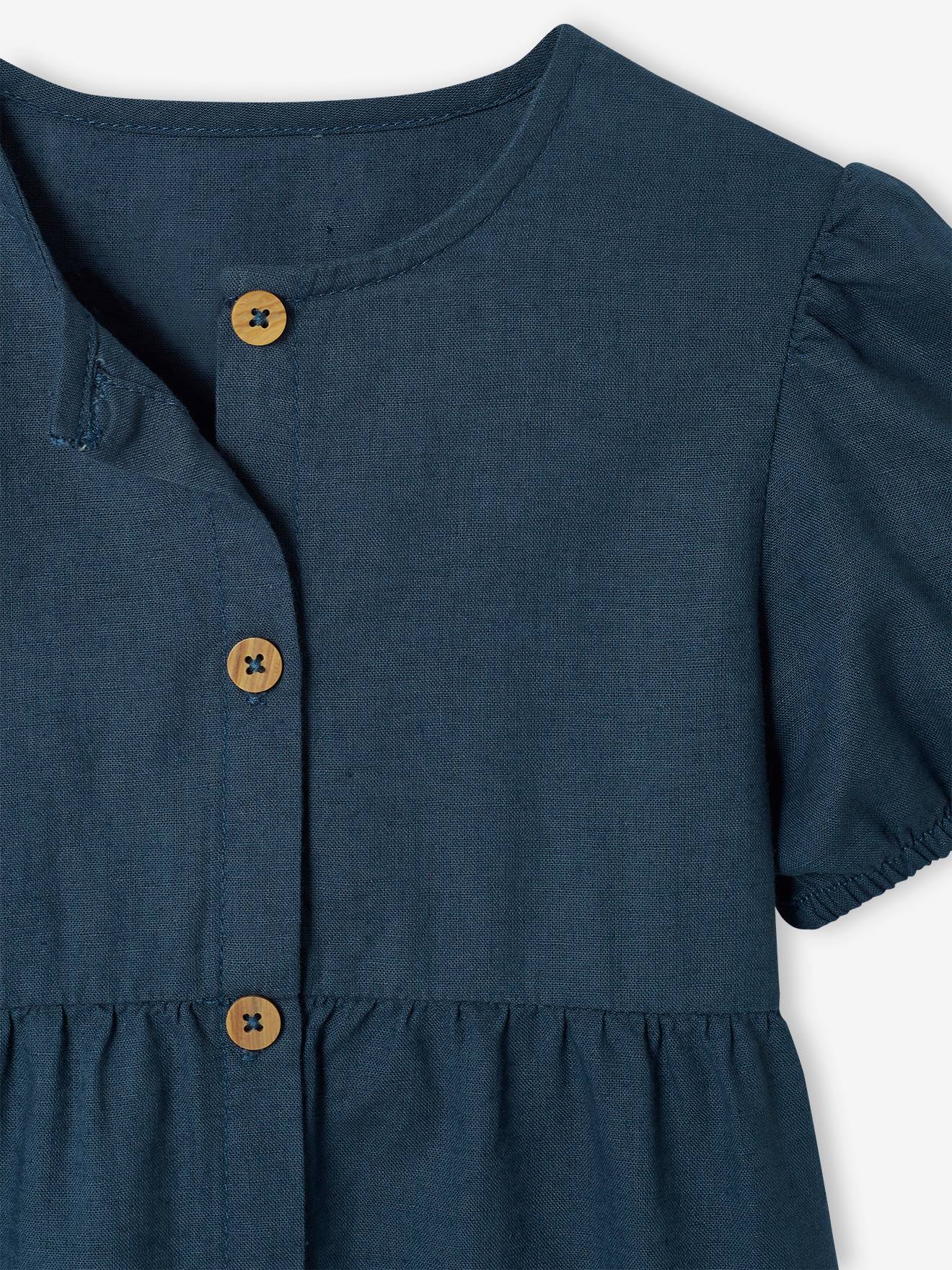 Robe boutonnée en coton/lin fille encre