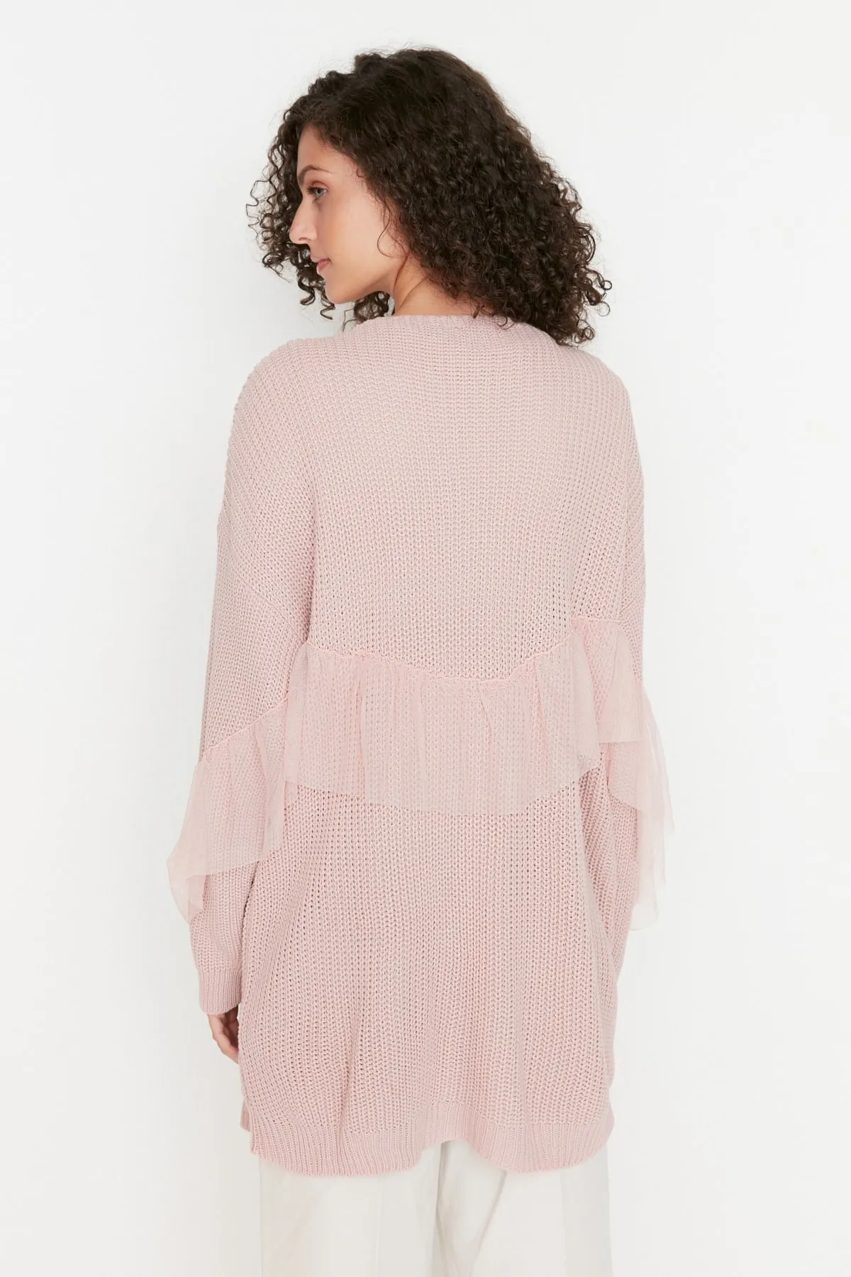Trendyol Collection  Puderfarbener Tüll-Strick-Cardigan TWOAW20FV0048