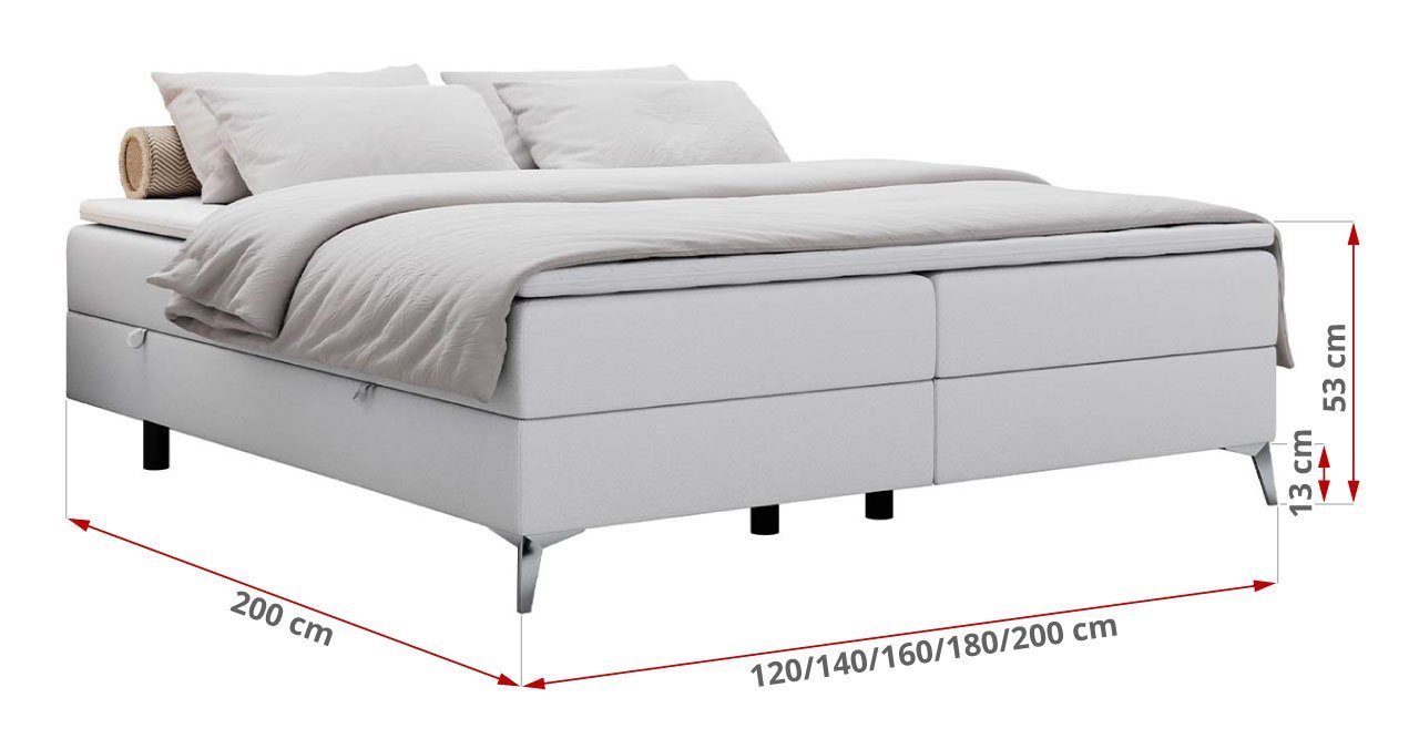 MKS MÖBEL Boxspringbett LESS, Doppelbett mit Multipocket-Matratze, Topper und Bettkasten, Modern