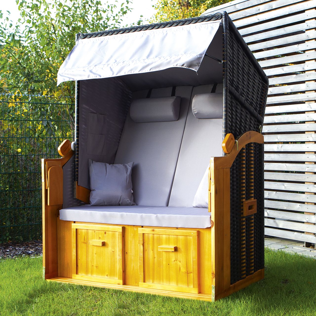 Hoberg Strandkorb 2-Sitzer, 120 x 80 x 160cm, Grau / Braun