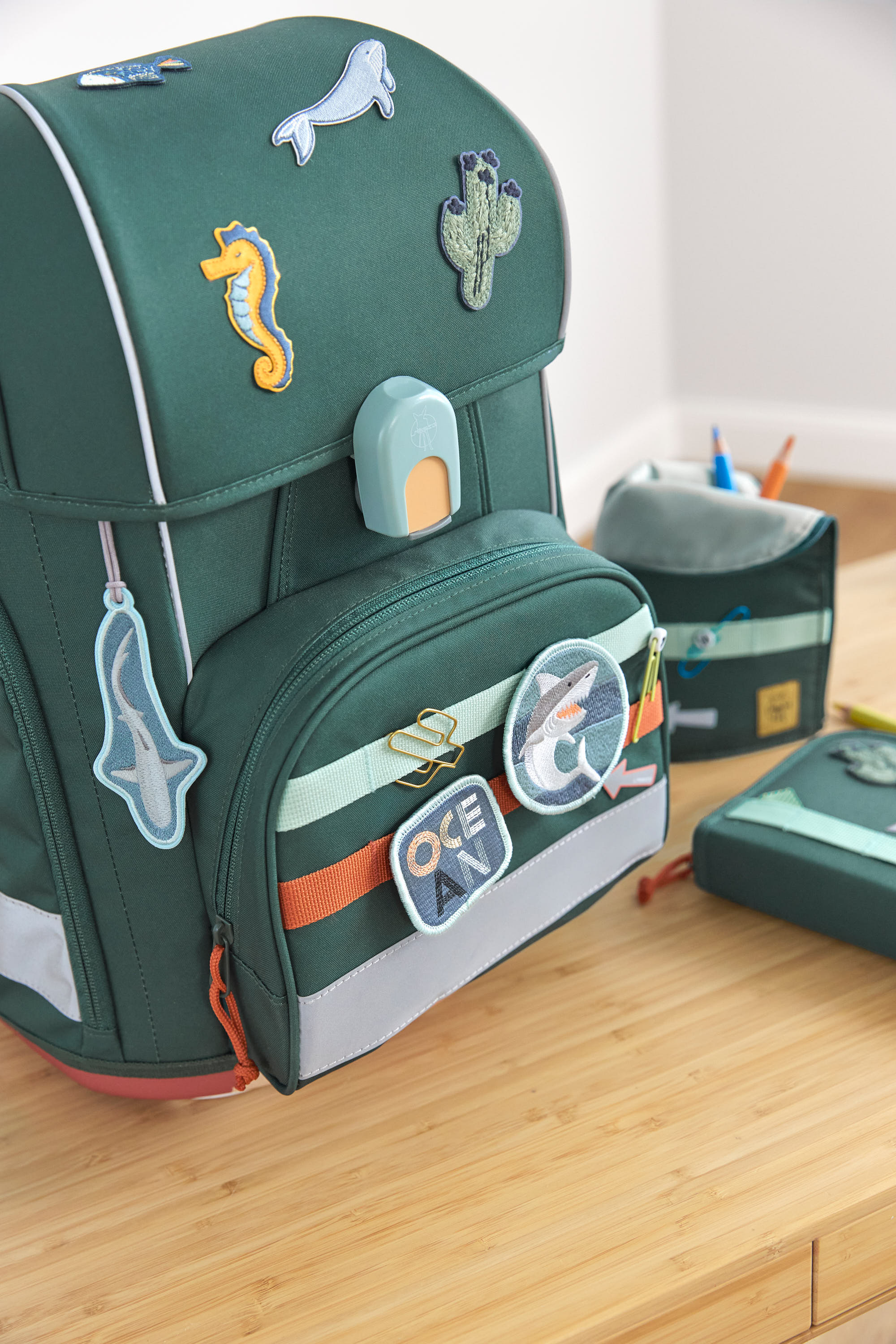 Schulranzen Set 7-teilig Boxy - Unique Ocean, Dunkelgrün