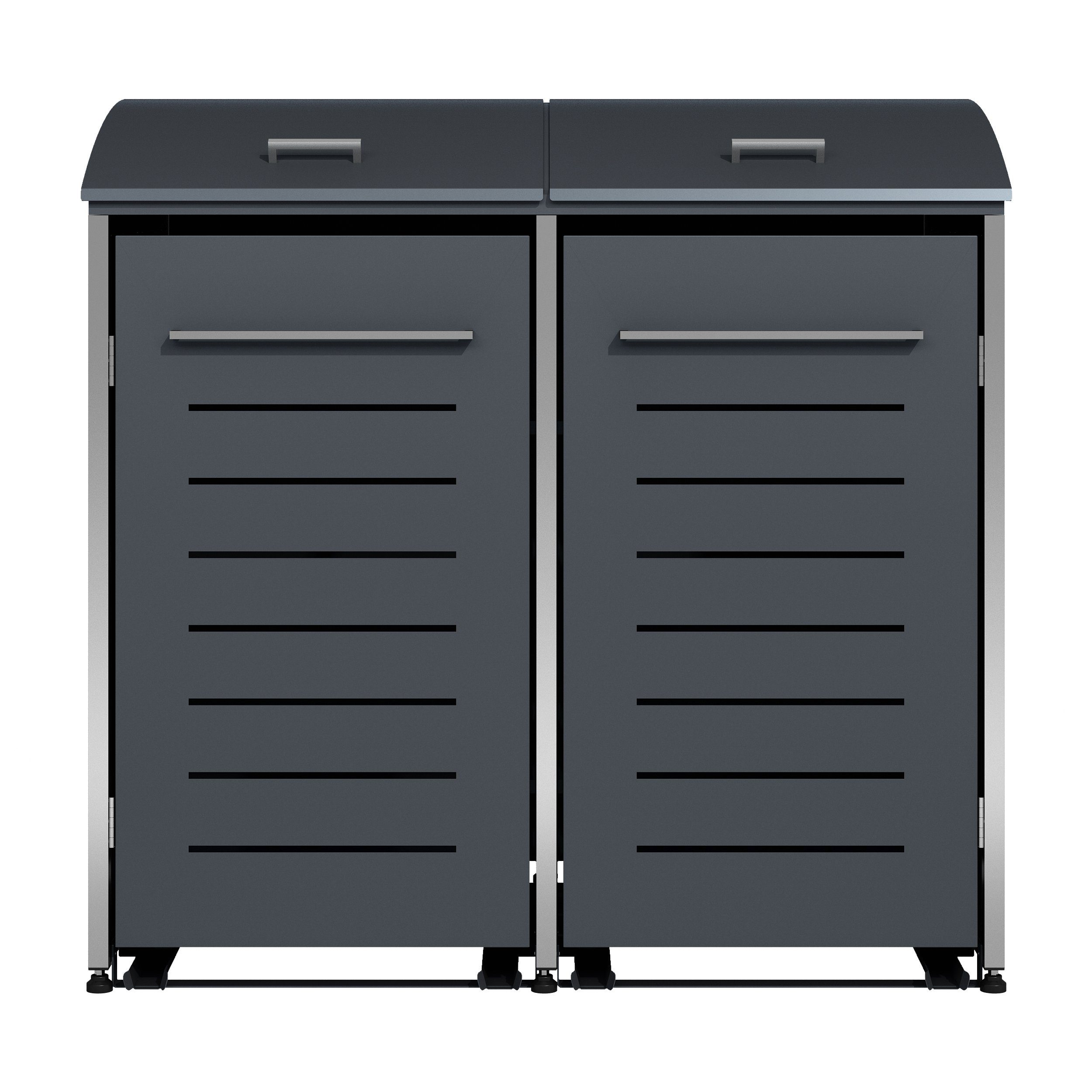 DEGAMO Mülltonnenbox KIEL, Stahl grau + Edelstahl, für 2 Tonnen 120 oder 240 Liter