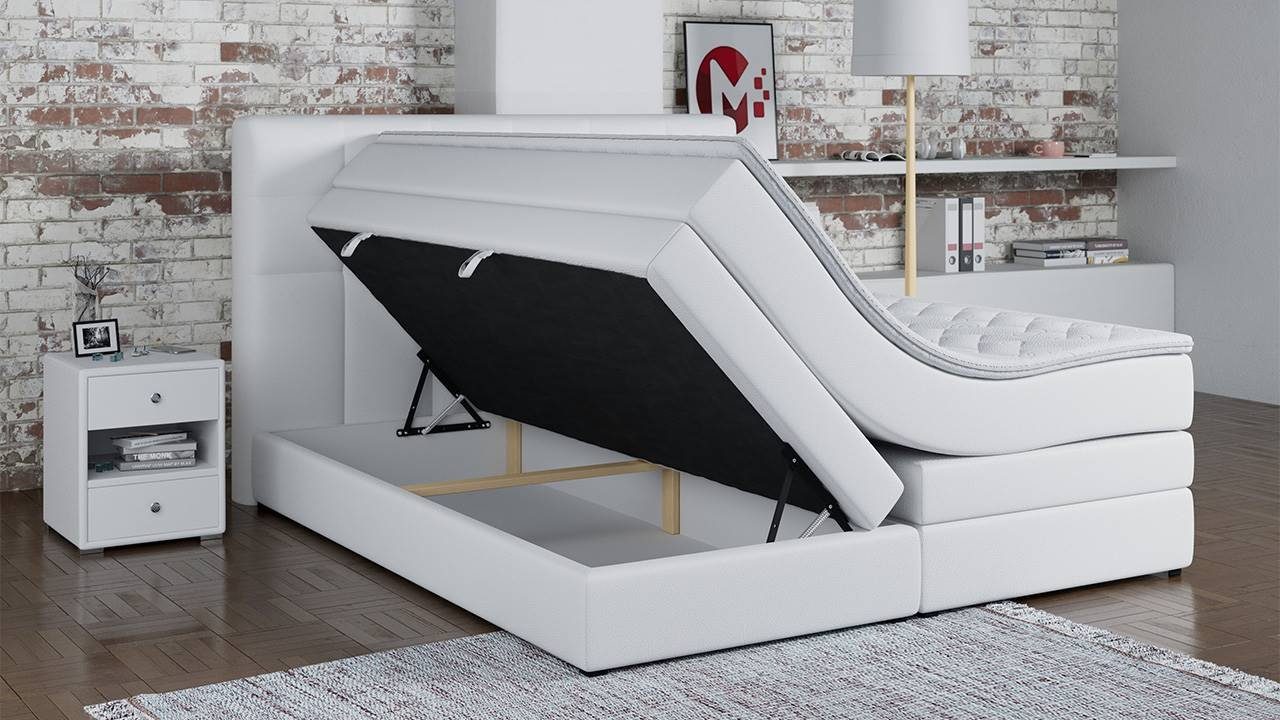 MKS MÖBEL Boxspringbett LUKA KING (King Doppelbett), Polsterbett mit Bettkasten und Zwei Matratzen