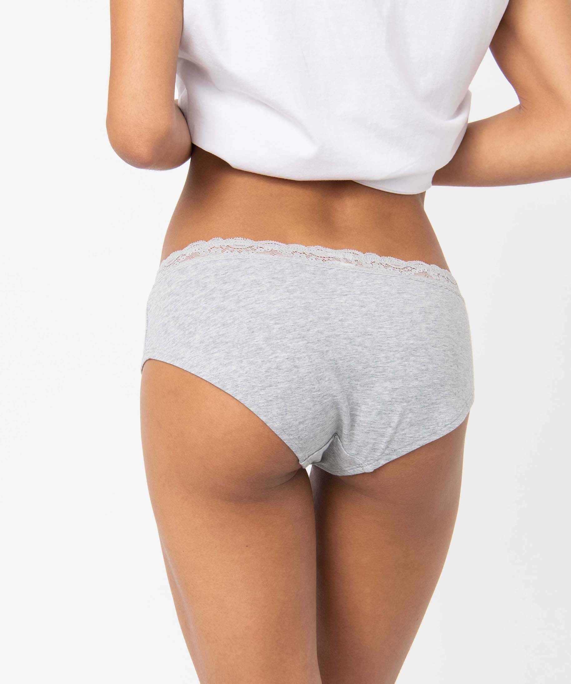 Shorty en coton stretch avec taille dentelle femme (lot de 2) gris | GEMO