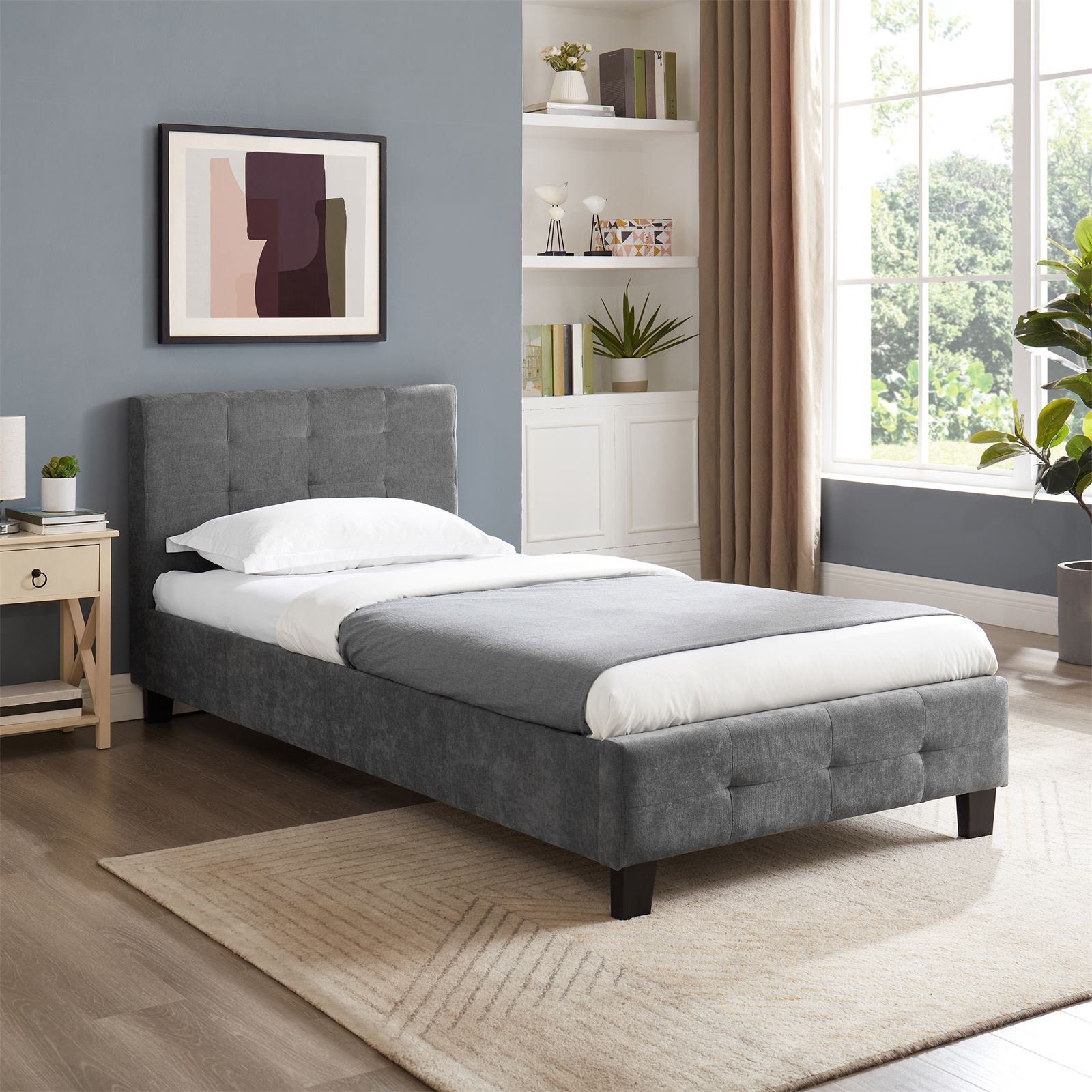 CARO-Möbel Polsterbett, Polsterbett Einzelbett Bettgestell Designbett 90x200 cm Lattenrost in