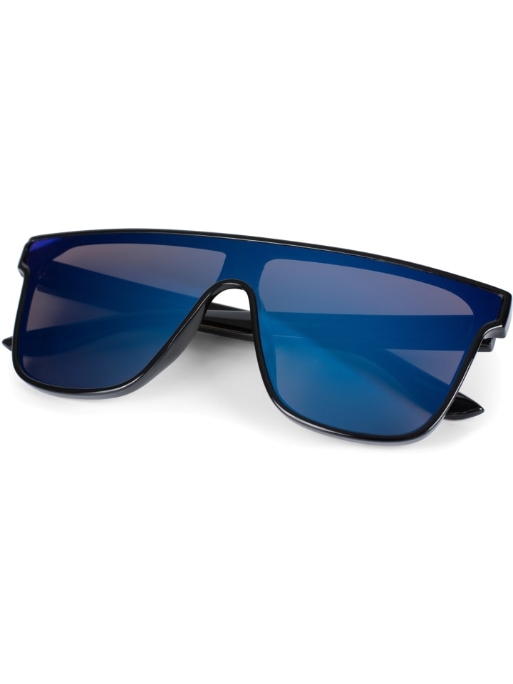 styleBREAKER Shield Sonnenbrille in Schwarz / Blau verspiegelt günstig kaufen onesize
