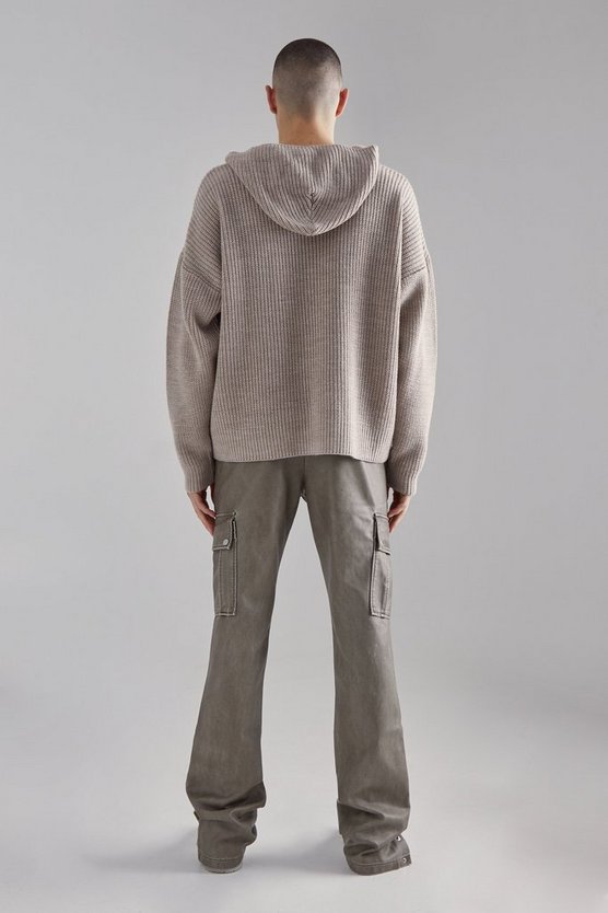 Kastiger gerippter Strick-Hoodie