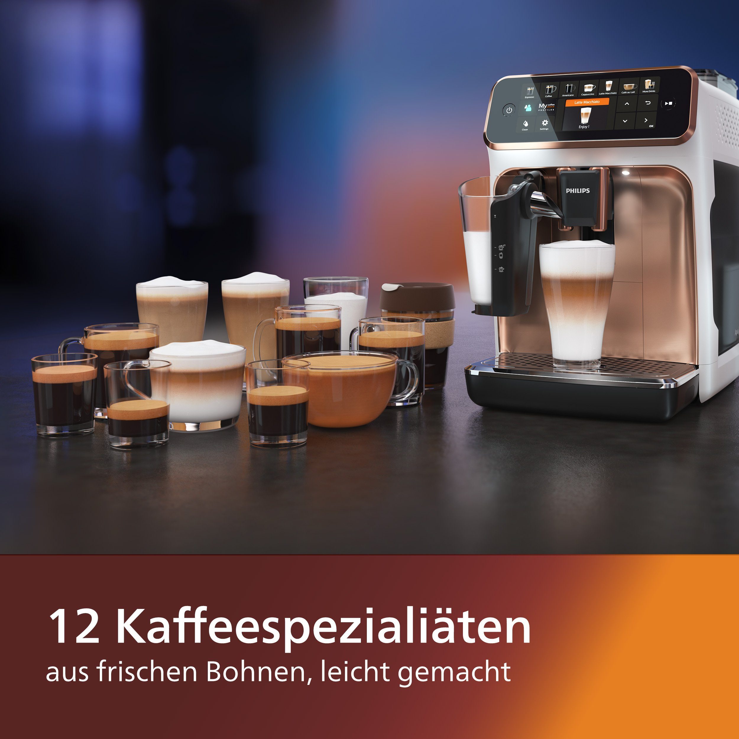Philips Kaffeevollautomat EP5443/70 5400 Series, 12 Kaffeespezialitäten, mit LatteGo-Milchsystem und TFT-Display