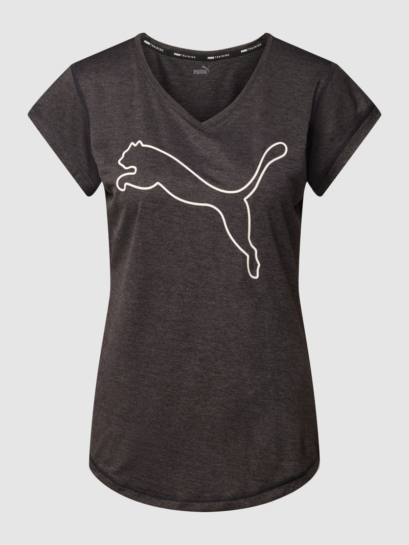 T-Shirt mit Label-Print Modell 'Heather' in dunkelgrau meliert