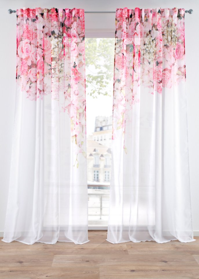Gardine mit Sockeldruck Rosen (2er Pack)