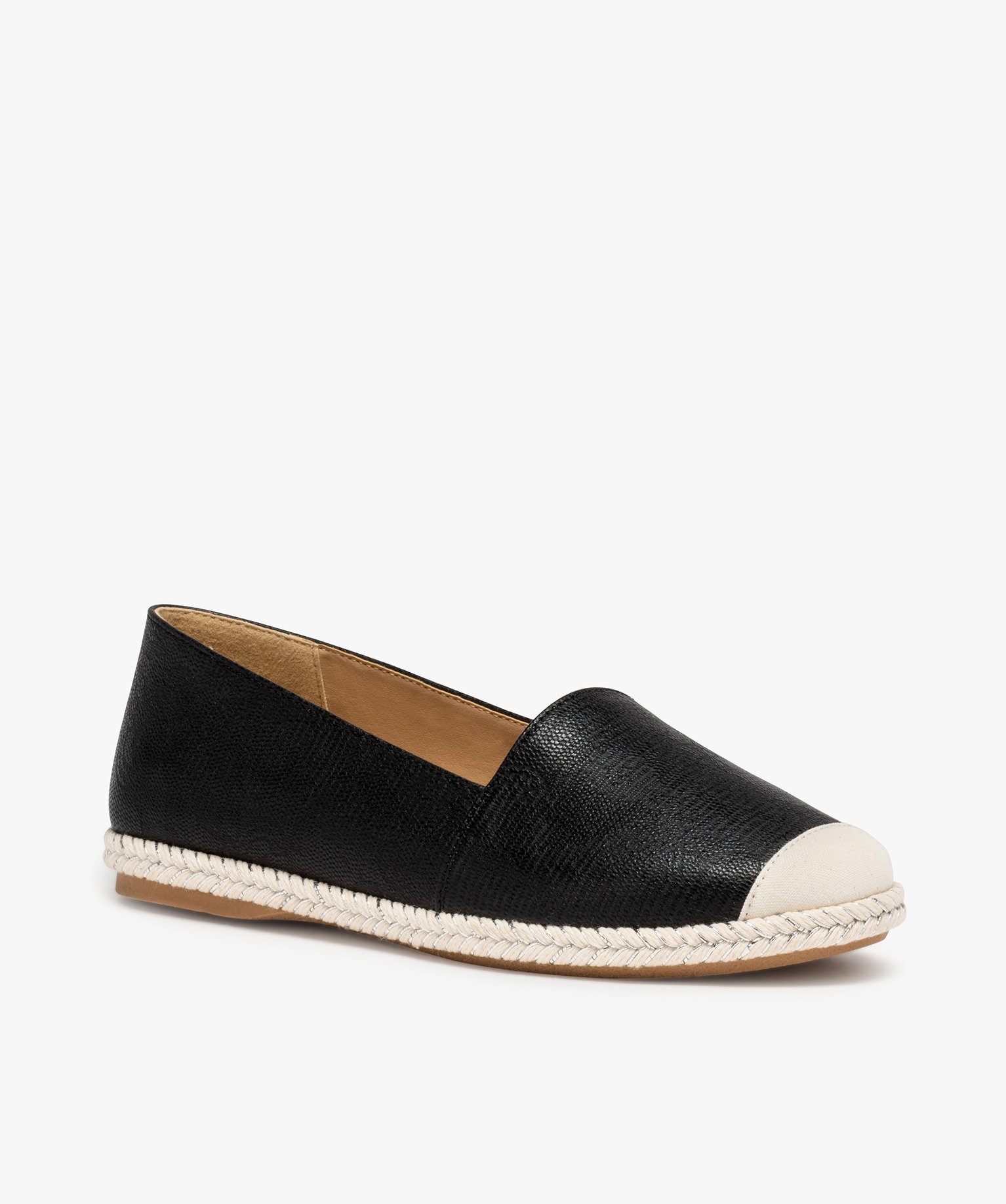 Ballerines femme style espadrilles en toile brillante noir | GEMO