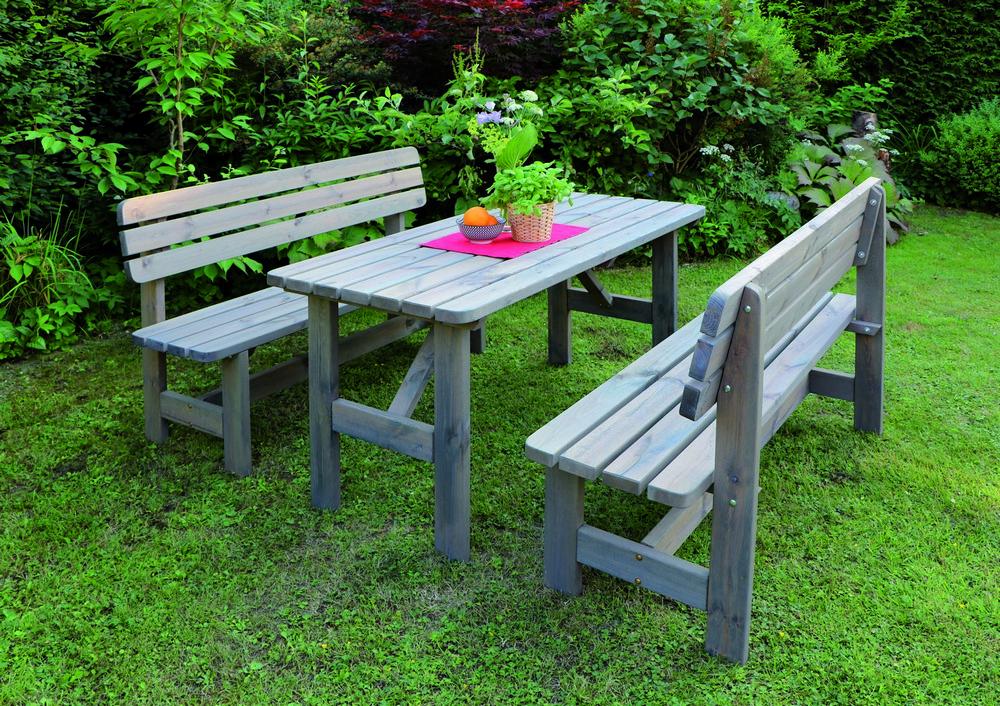 PROMEX Promadino Holz-Garnitur Summer grau 2 Bänke   1 Tisch