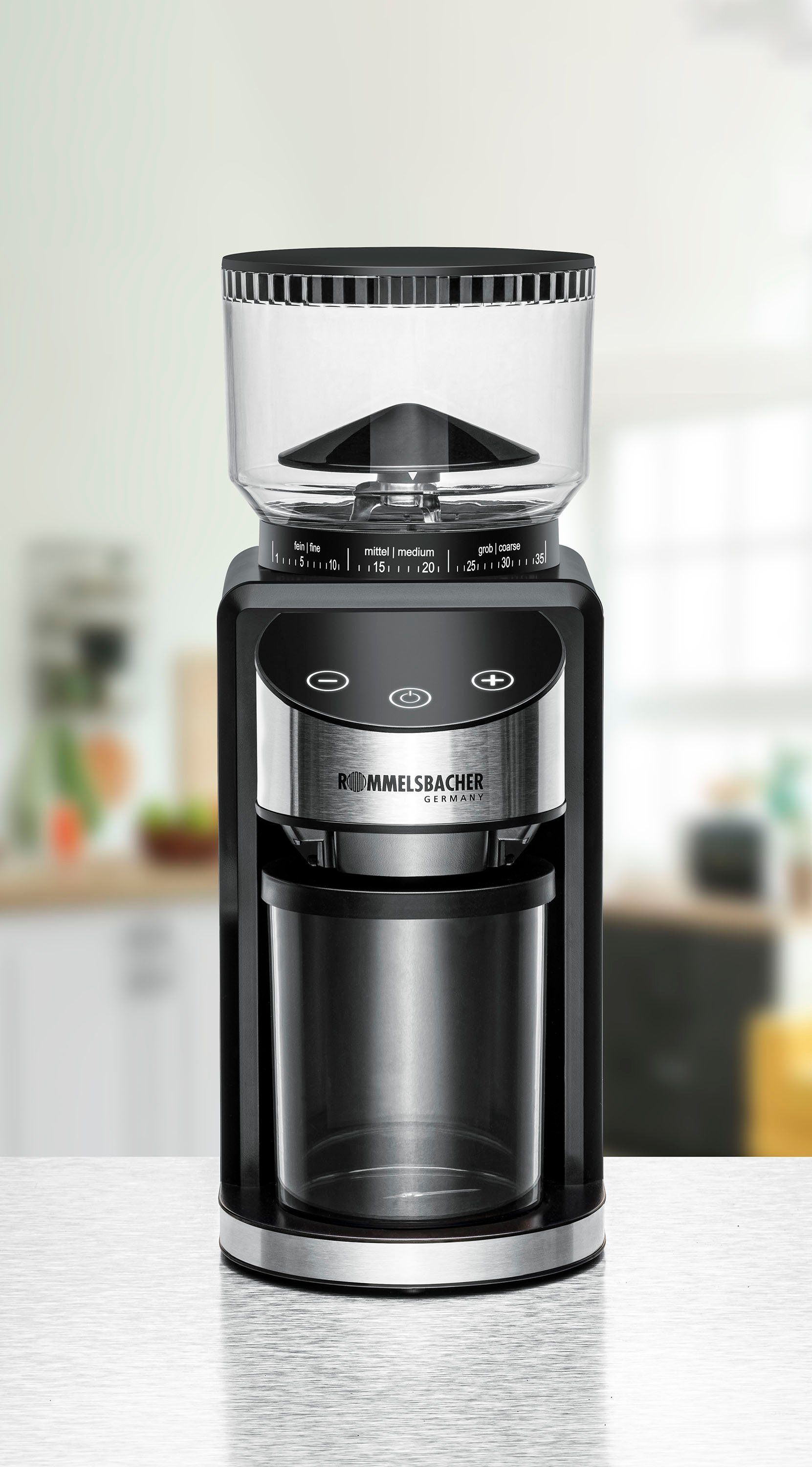Rommelsbacher Kaffeemühle EKM 400, 200 W, Kegelmahlwerk, 220 g Bohnenbehälter, mit Kegelmahlwerk, Antistatik-Funktion, 35 Mahlgrade