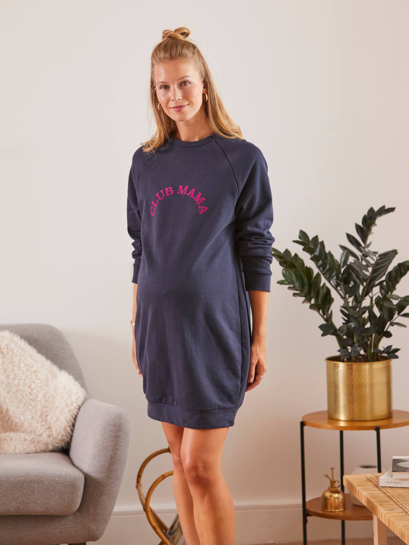 Vertbaudet Sweatkleid mit Schriftzug, Schwangerschaft & Stillzeit - marine