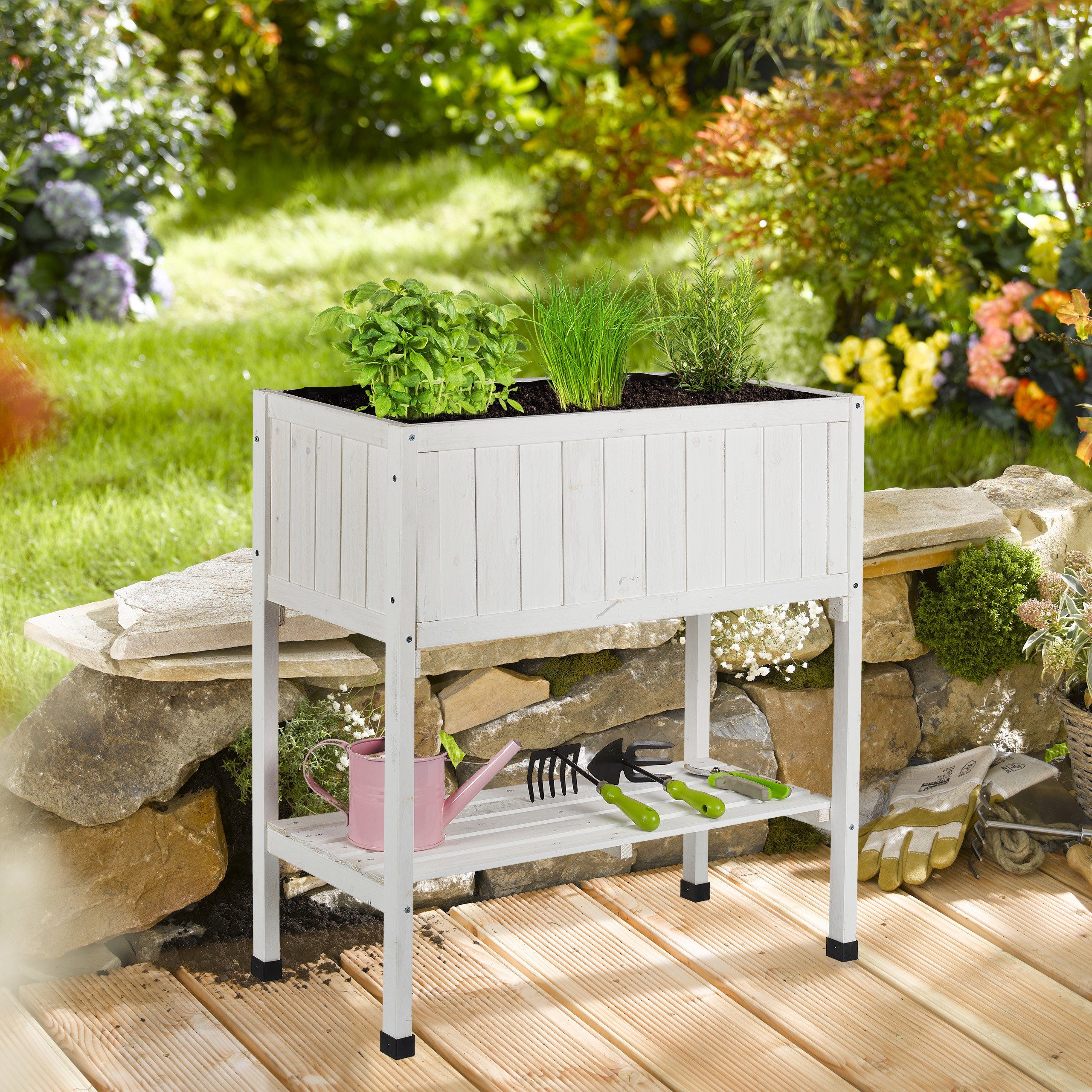 relaxdays Hochbeet Hochbeet aus Tannenholz, Weiß