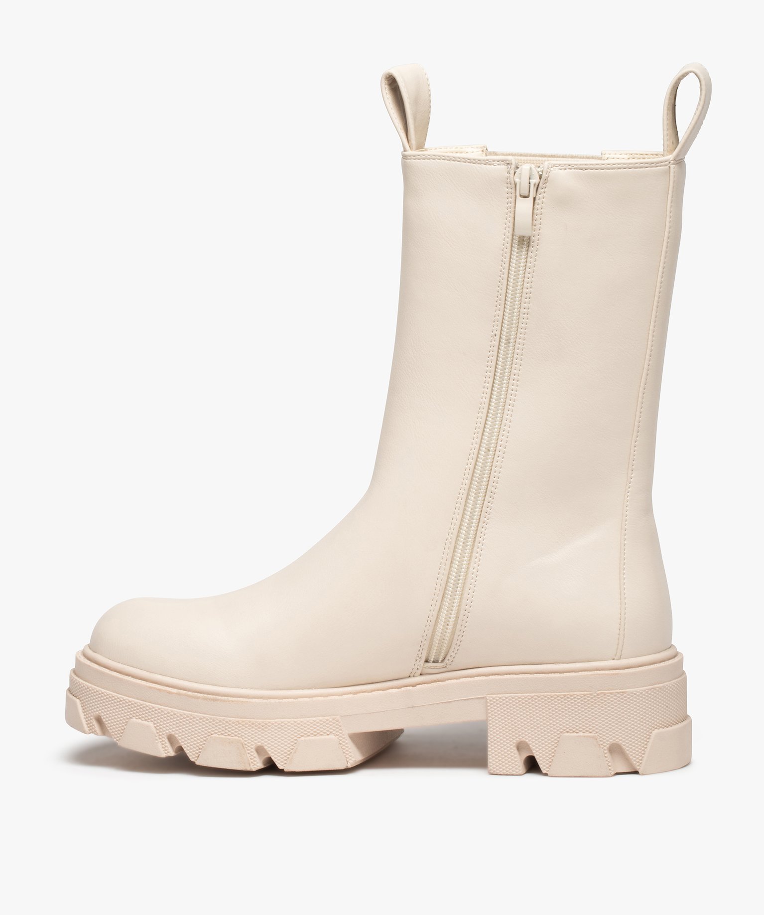 Boots femme Chelsea unies à semelle épaisse et crantée beige | GEMO