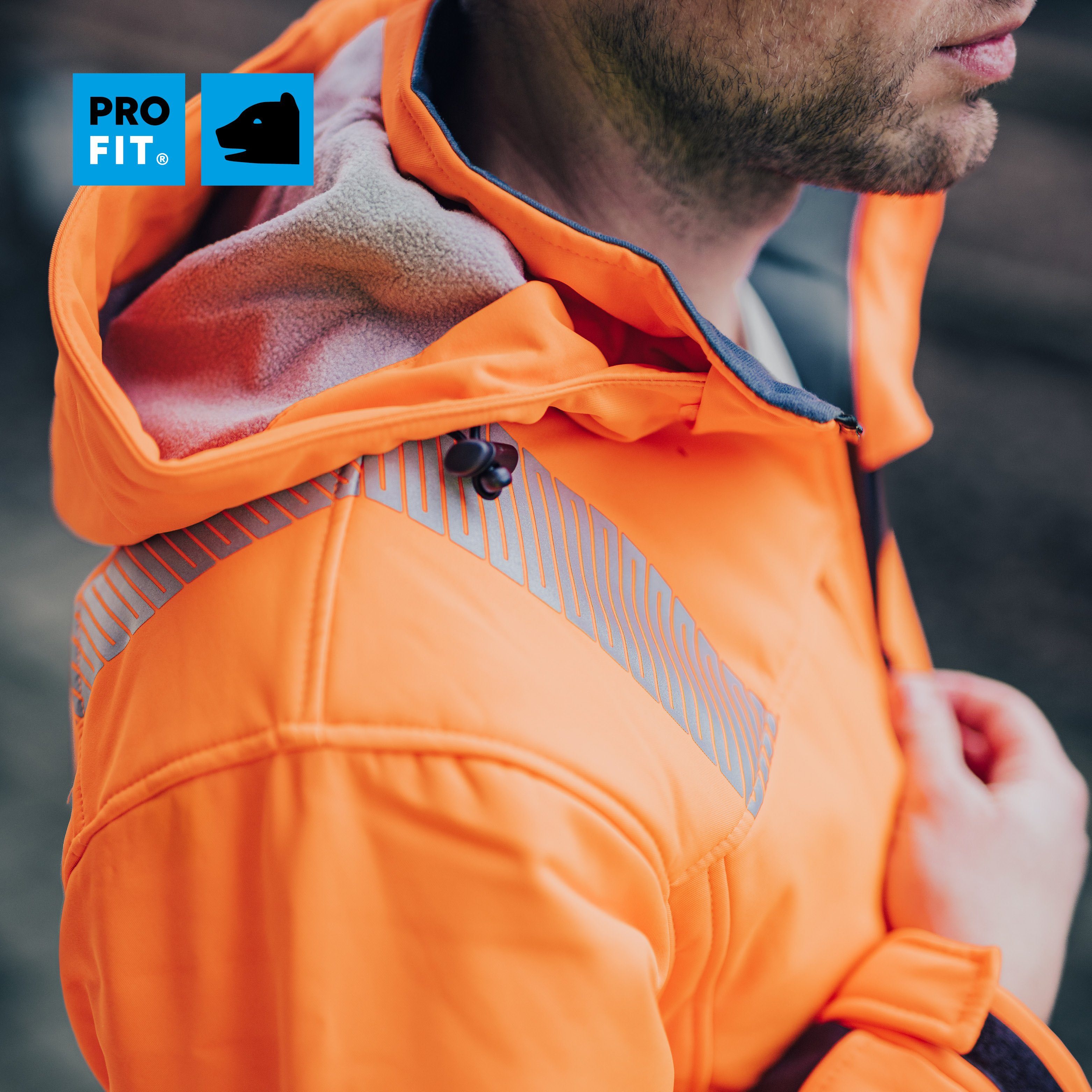 PRO FIT by Fitzner Arbeitsjacke Winter Warnschutz-Softshelljacke Neonorange/Schwarz (1, Stück) Wind- & Wasserabweisend, Reflektionsstreifen, Steppfutter, Atmungsaktiv