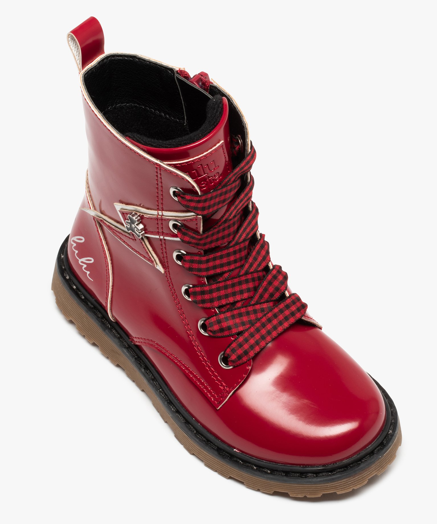 Boots fille vernies style rock à semelle crantée - LuluCas... rouge | GEMO