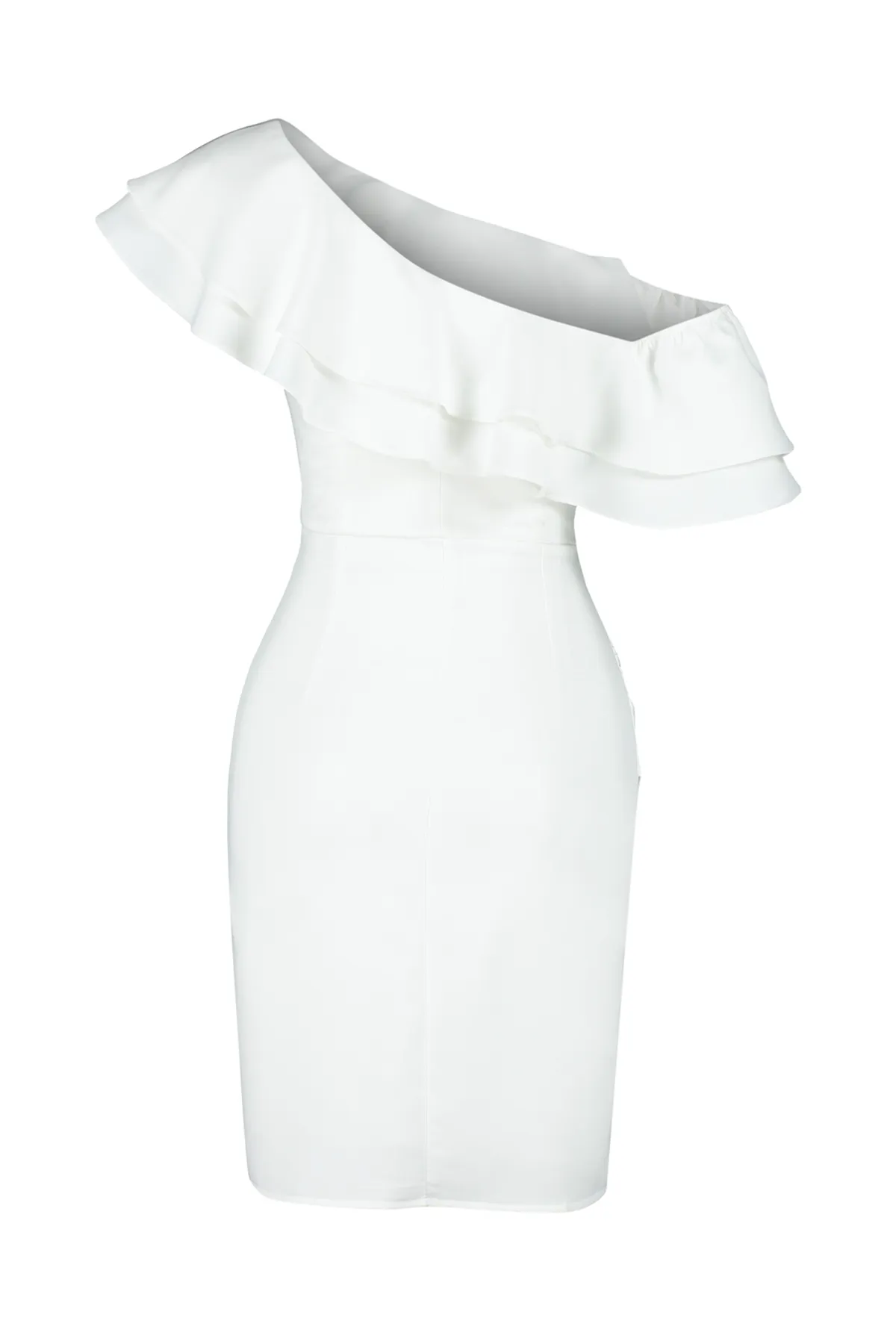 Trendyol Collection  Weißes Braut-Volant-detailliertes, gefüttertes Hochzeits-/Nikah-Elegantes Abendkleid TPRSS24EL00013