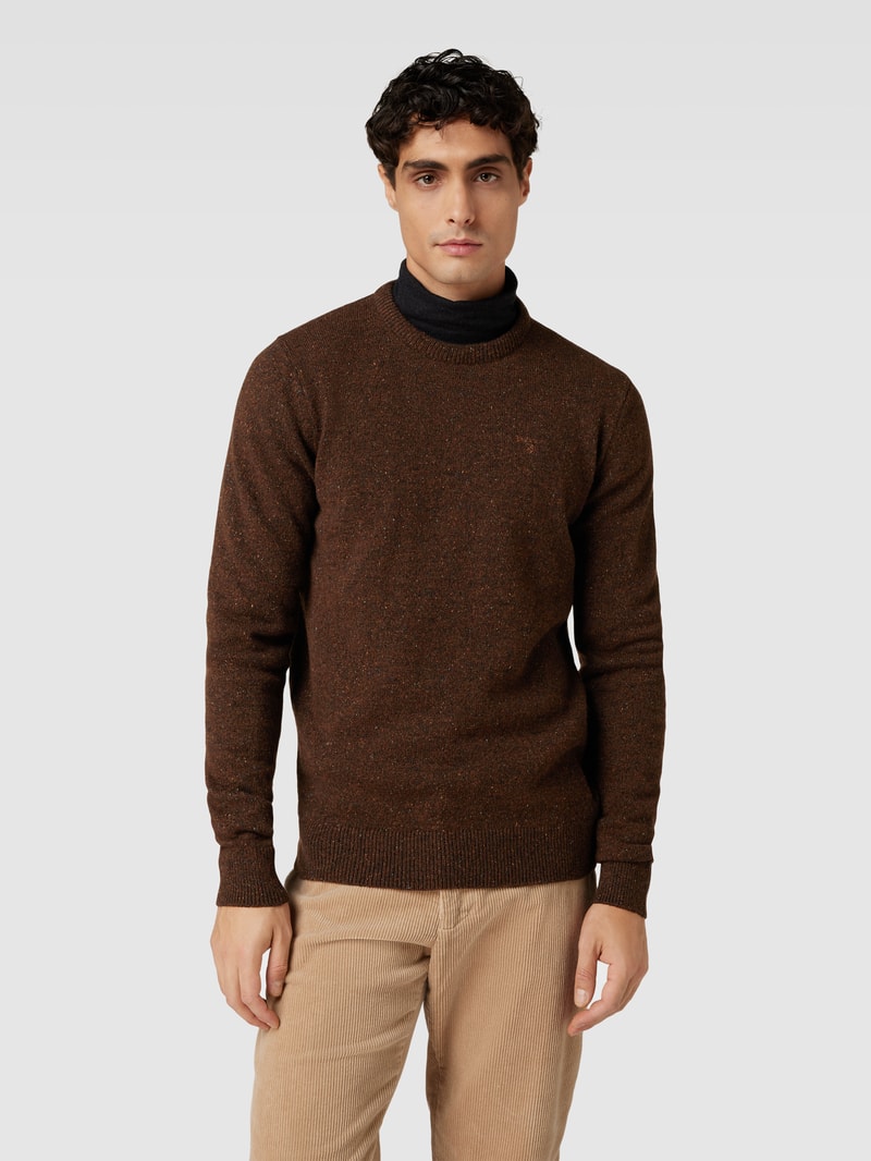 Strickpullover in Melange-Optik aus Woll-Mix mit Seiden-Anteil in mittelbraun