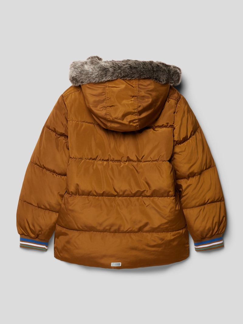 Steppjacke mit abnehmbarer Kapuze mit Kunstfell in cognac