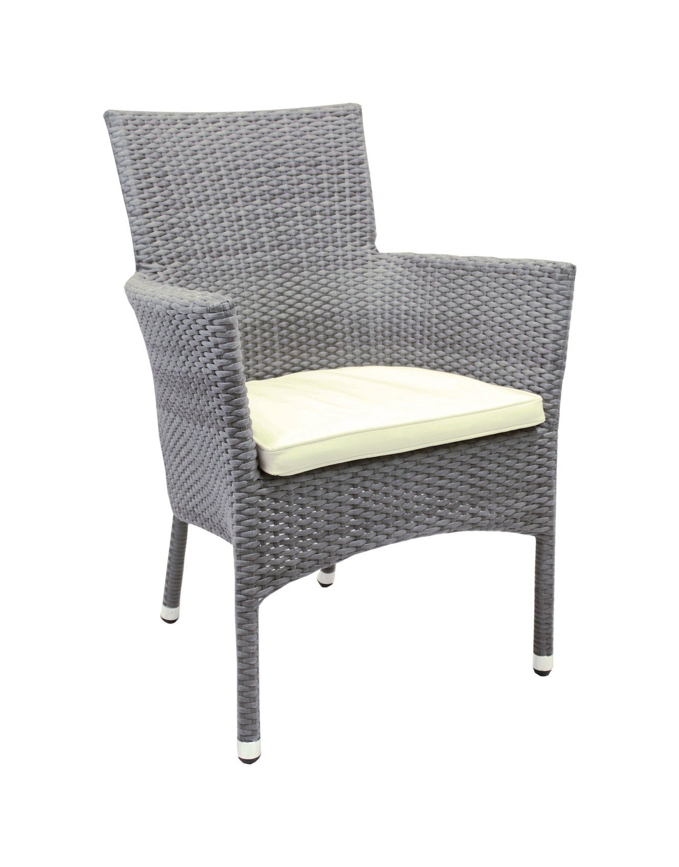 Konway Stapelstuhl MILANO (4 St), 4x KONWAY® MILANO Stapelsessel granit + Sitzkissen Polyrattan Sessel