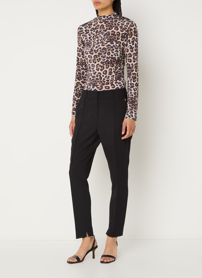 Farm Rio Top with leopard print and stand-up collar